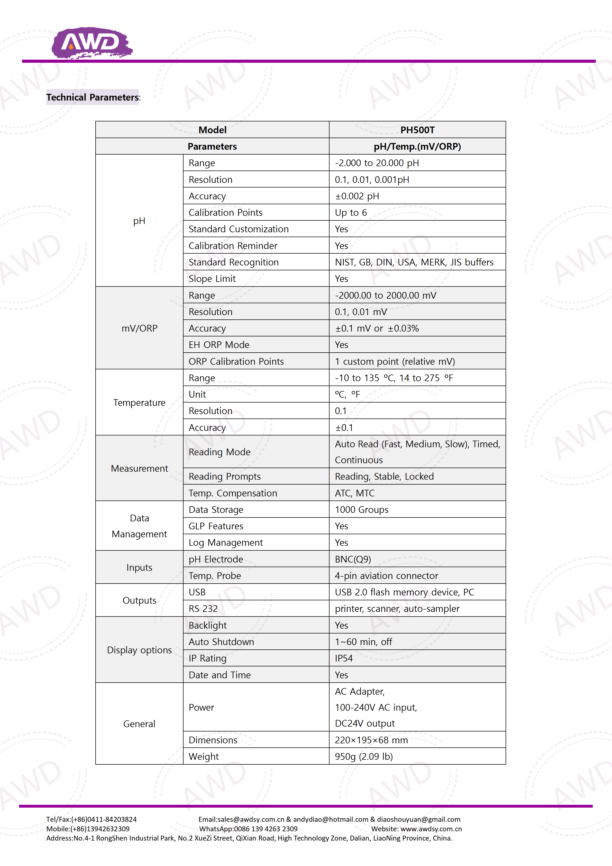 PH500T Benchtop pH Meter