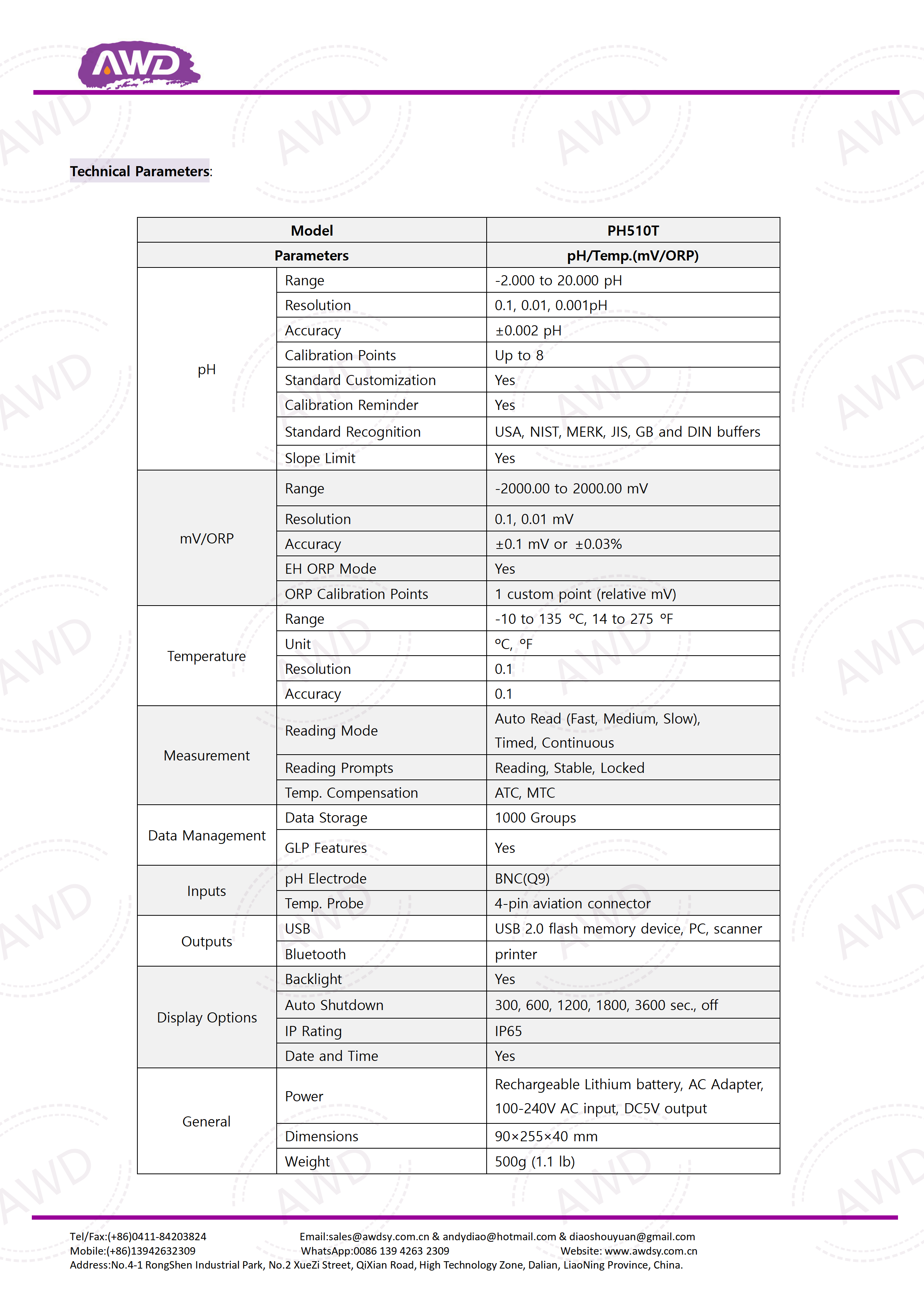 PH510T Portable pH Meter