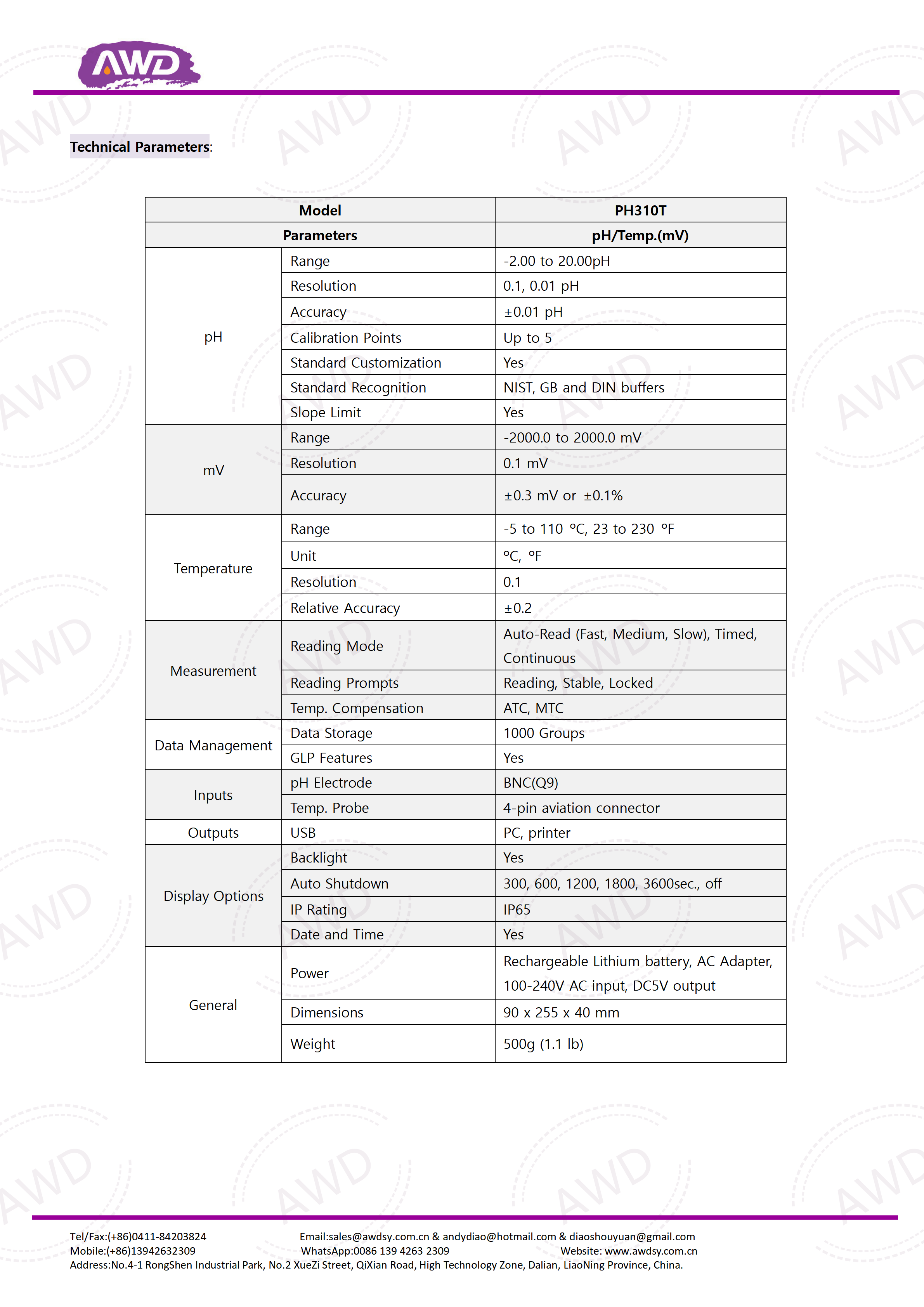 PH310T Portable pH Meter