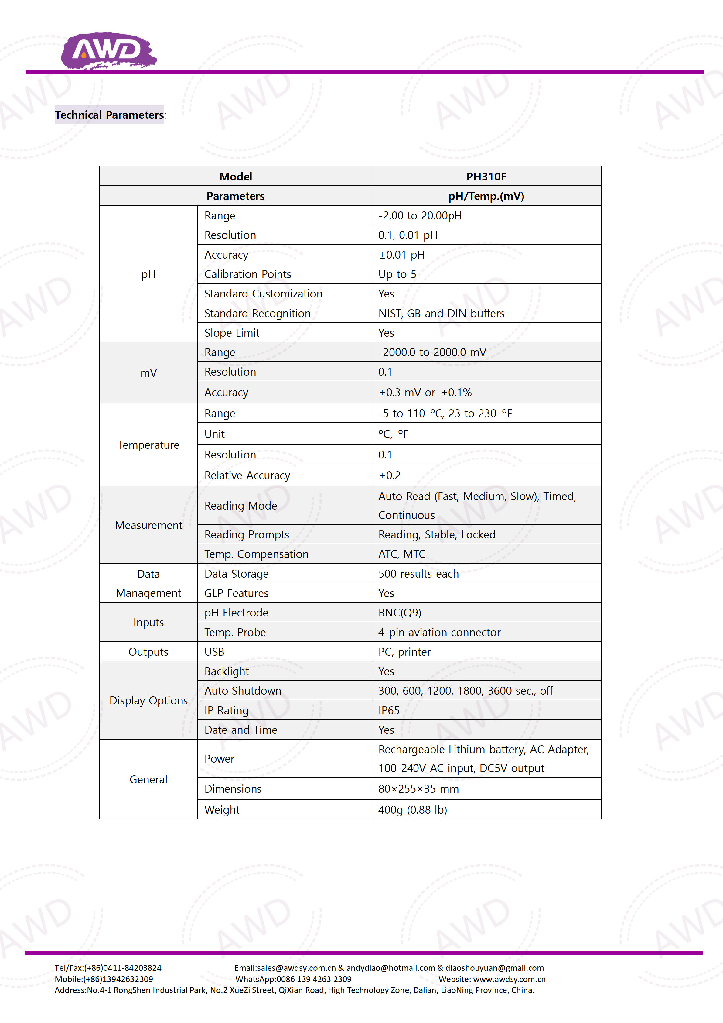 PH310F Portable pH Meter