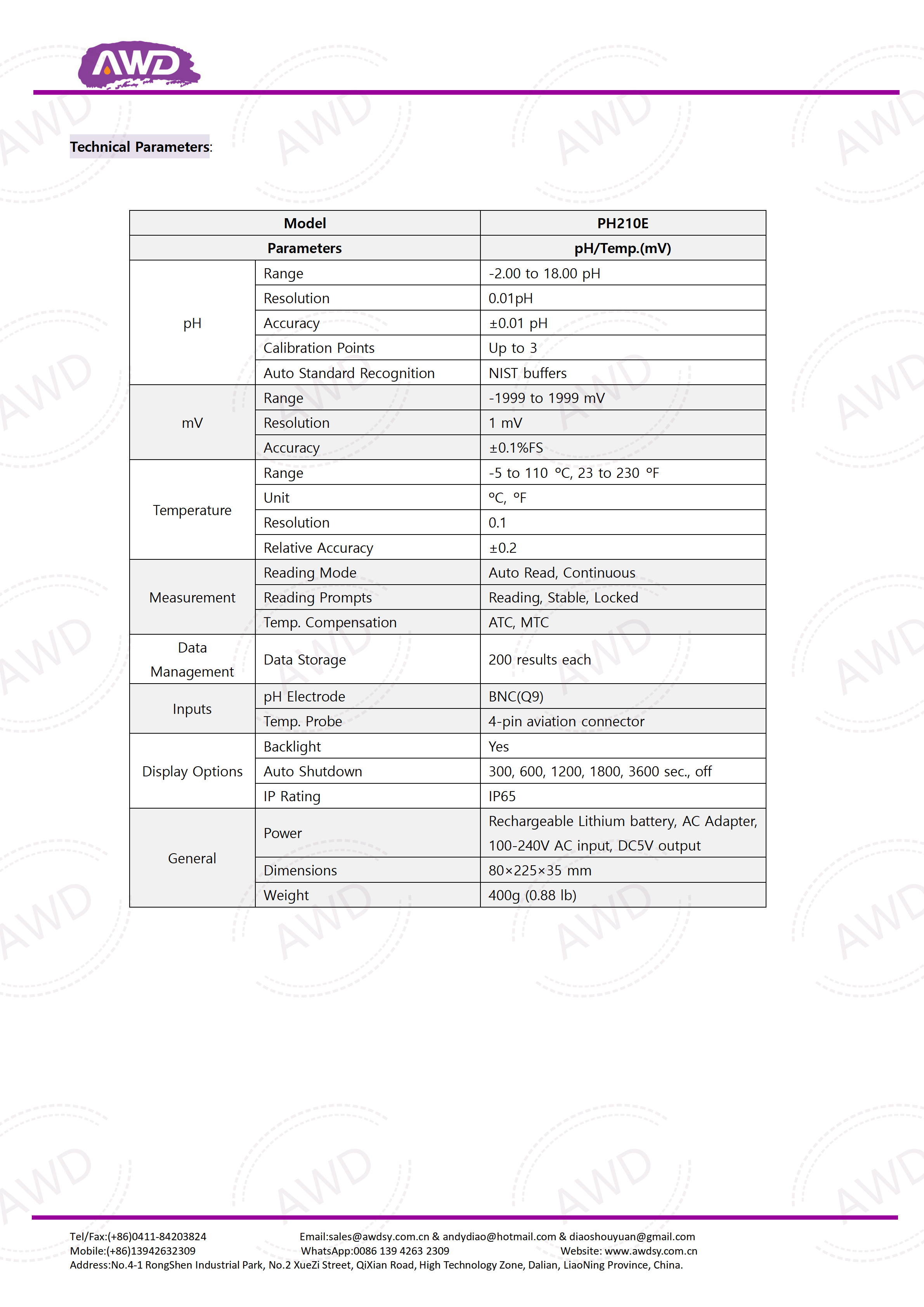 PH210E Portable pH Meter
