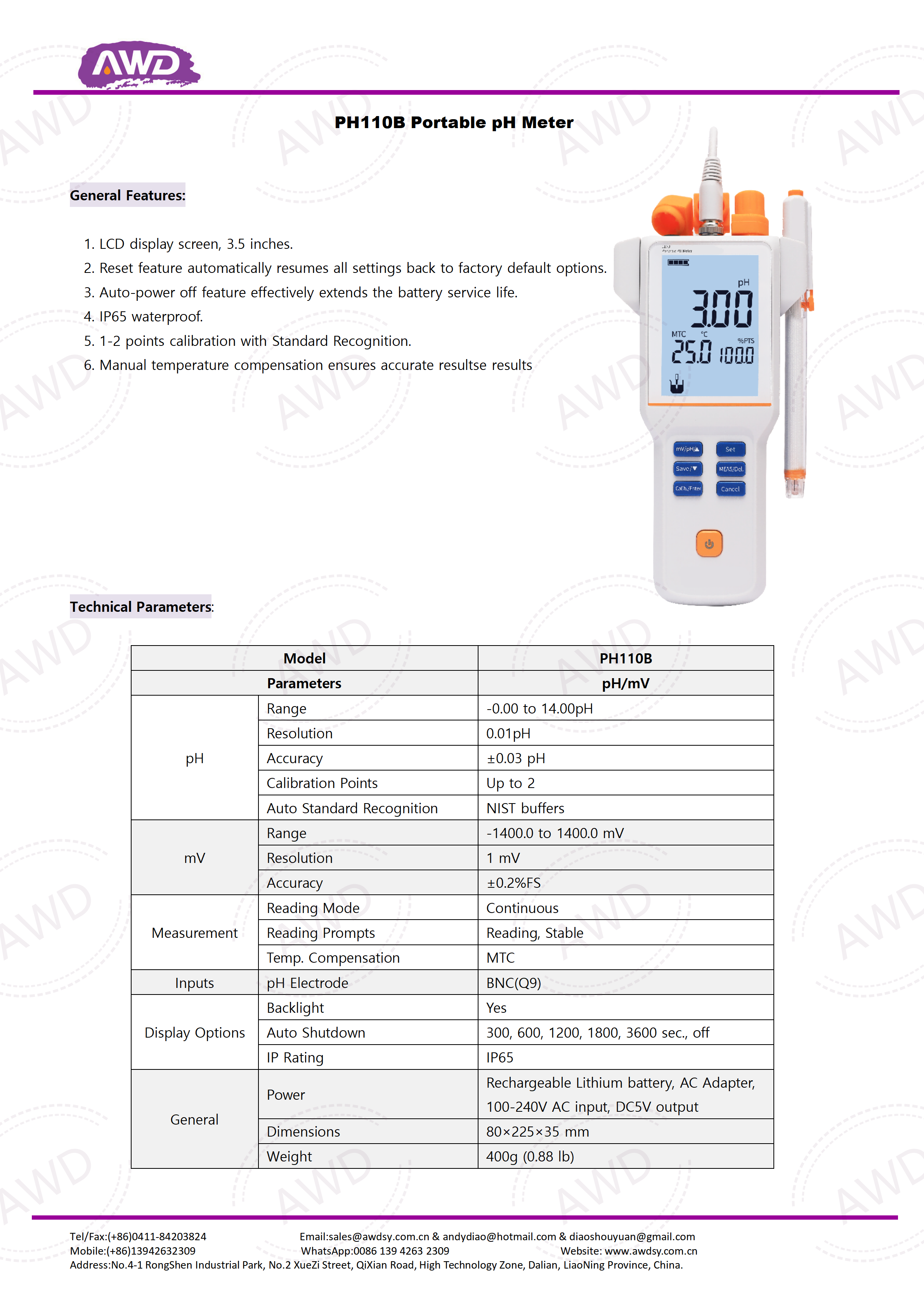 PH110B Portable pH Meter