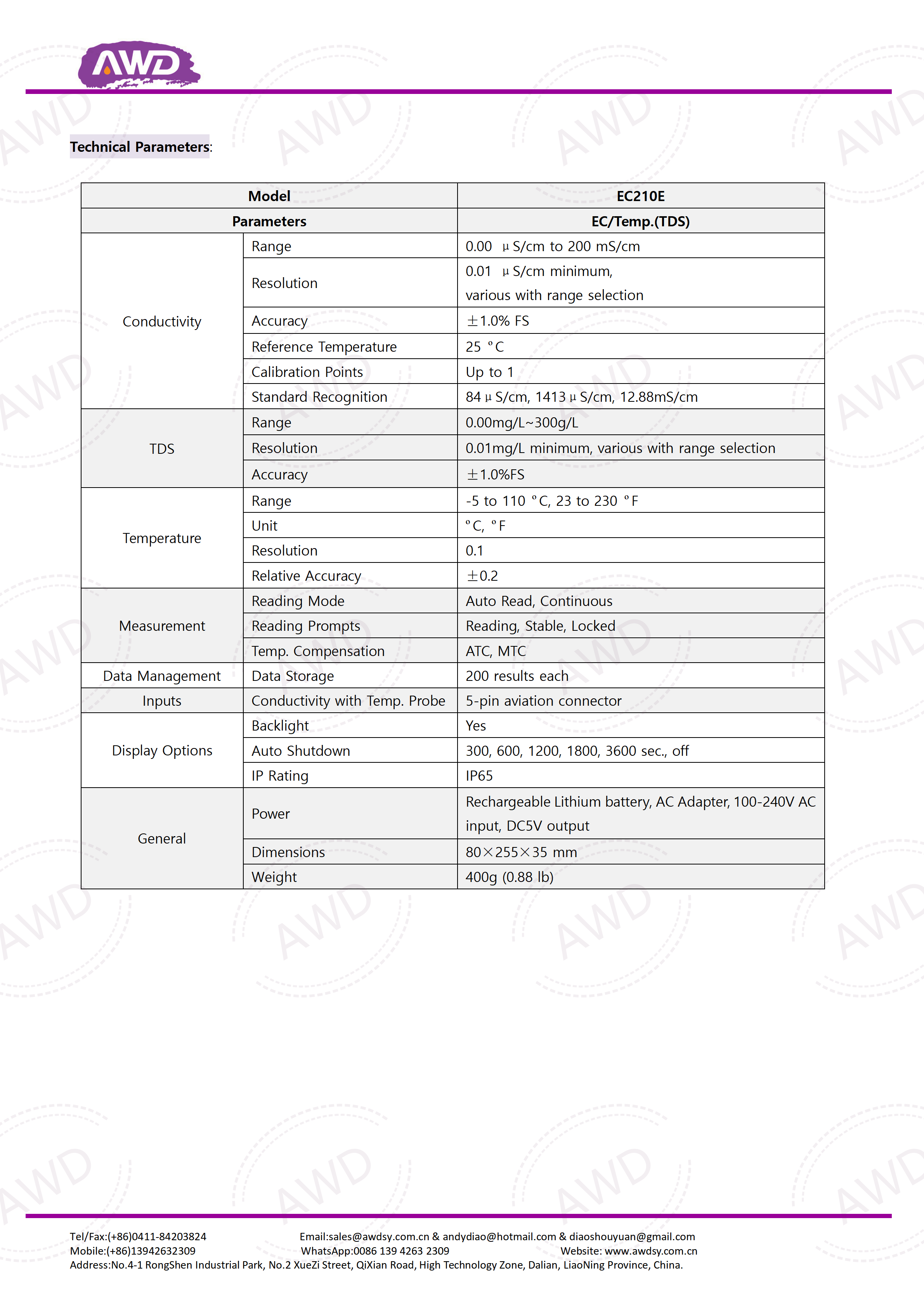 EC210E Portable Conductivity Meter