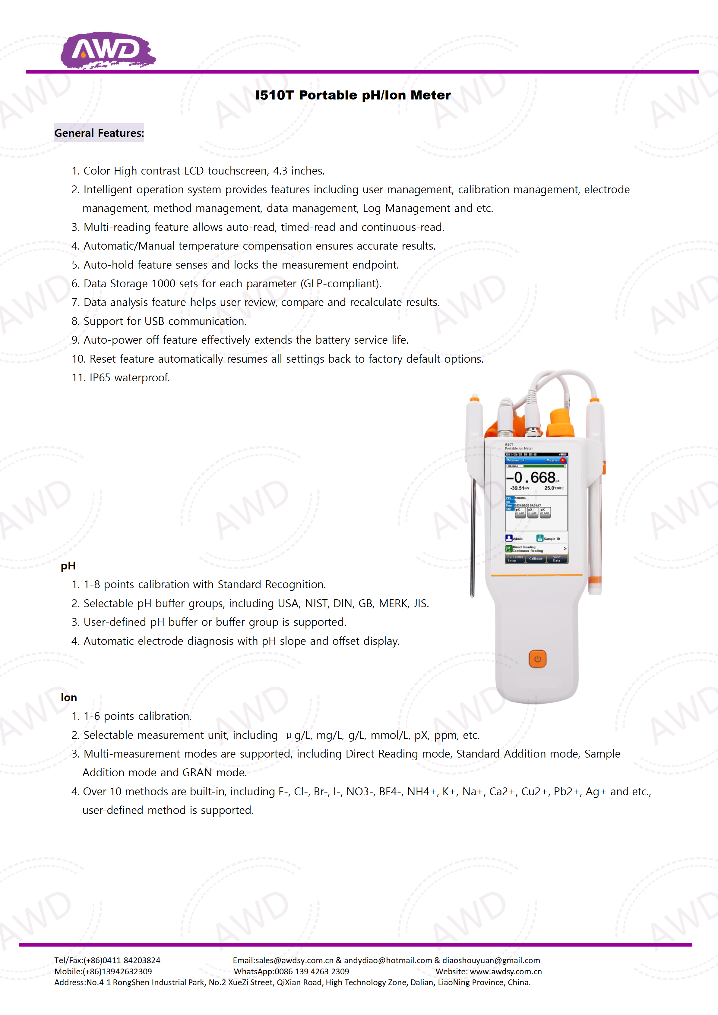 I510T Portable pH/Ion Meter