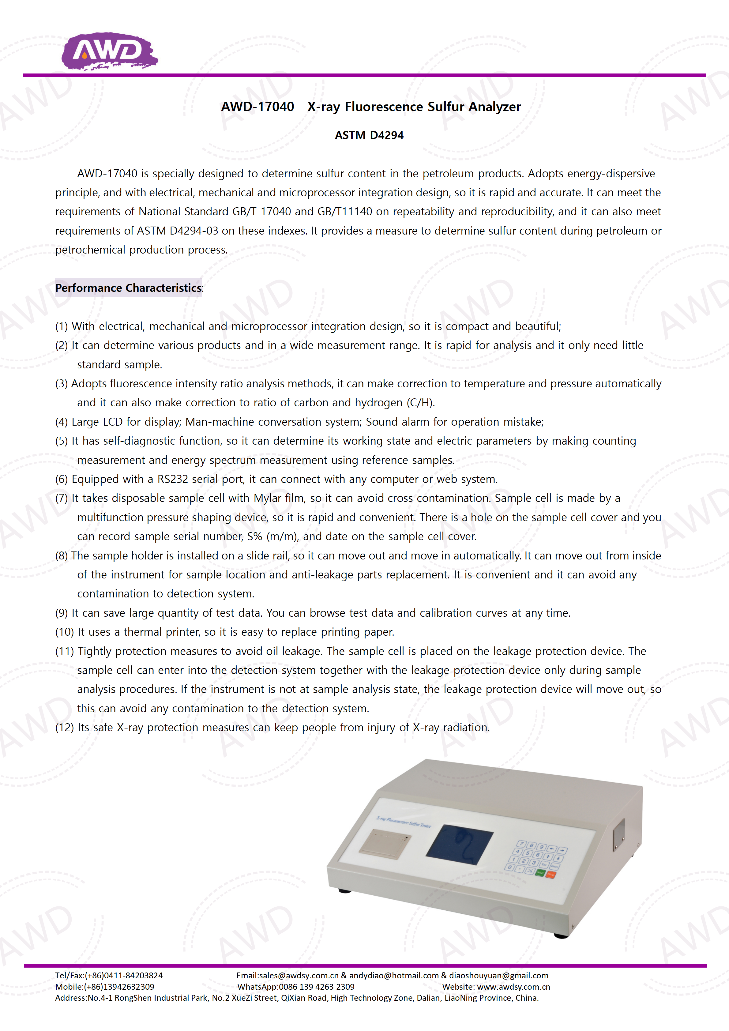 AWD-17040  X-ray Fluorescence Sulfur Analyzer