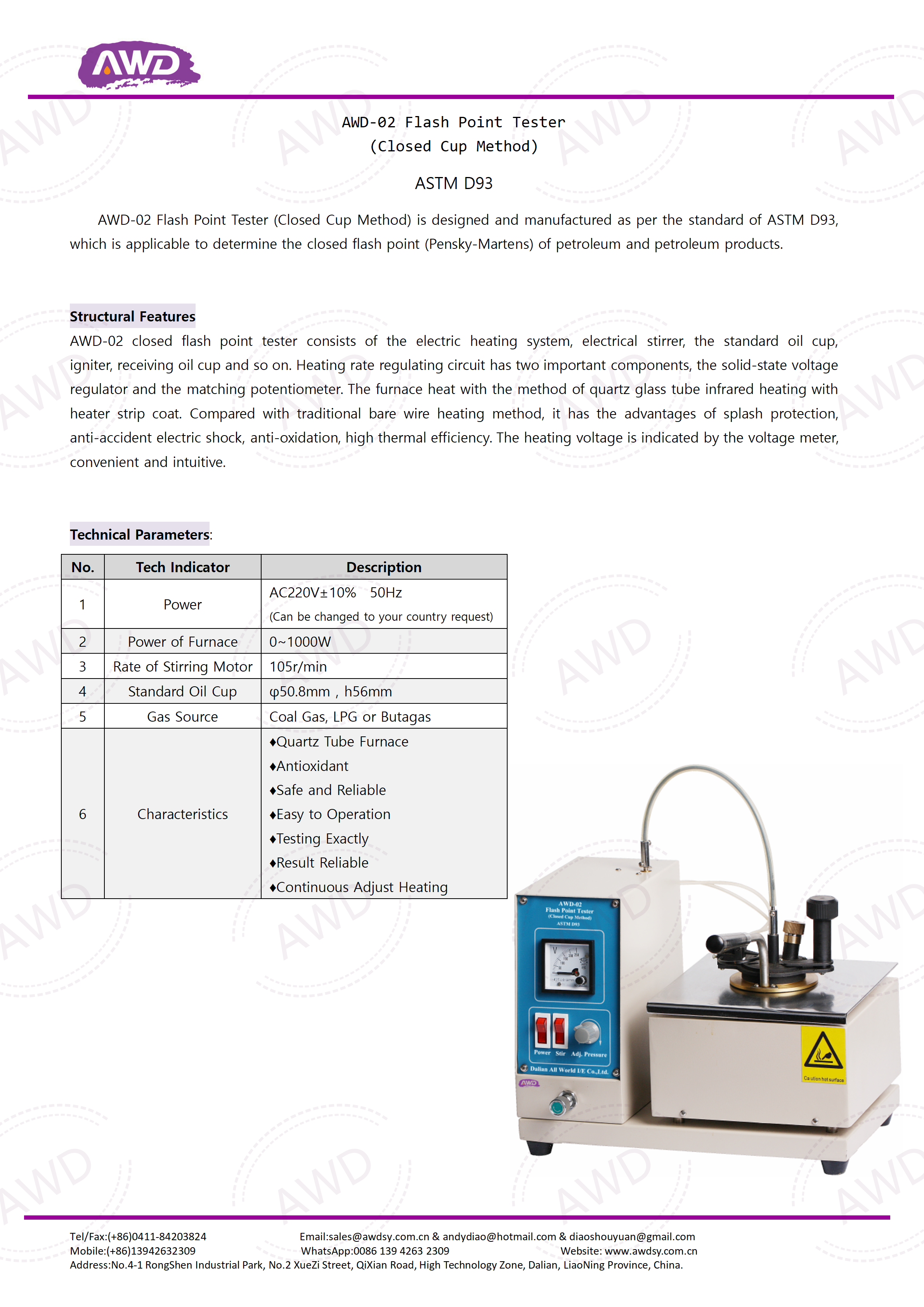 AWD-02 Flash Point Tester (Closed Cup Method) ASTM D93