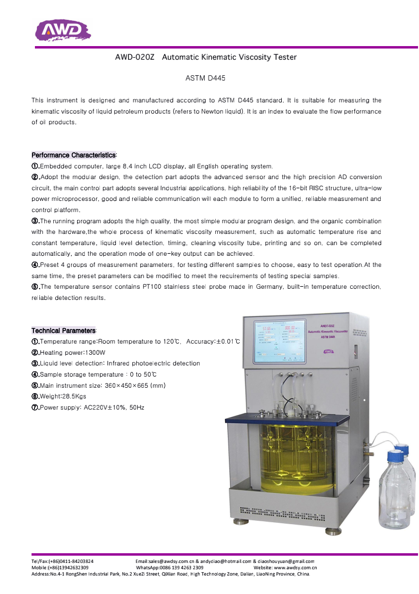 AWD-020Z  Automatic Kinematic Viscosity Tester ASTM D445