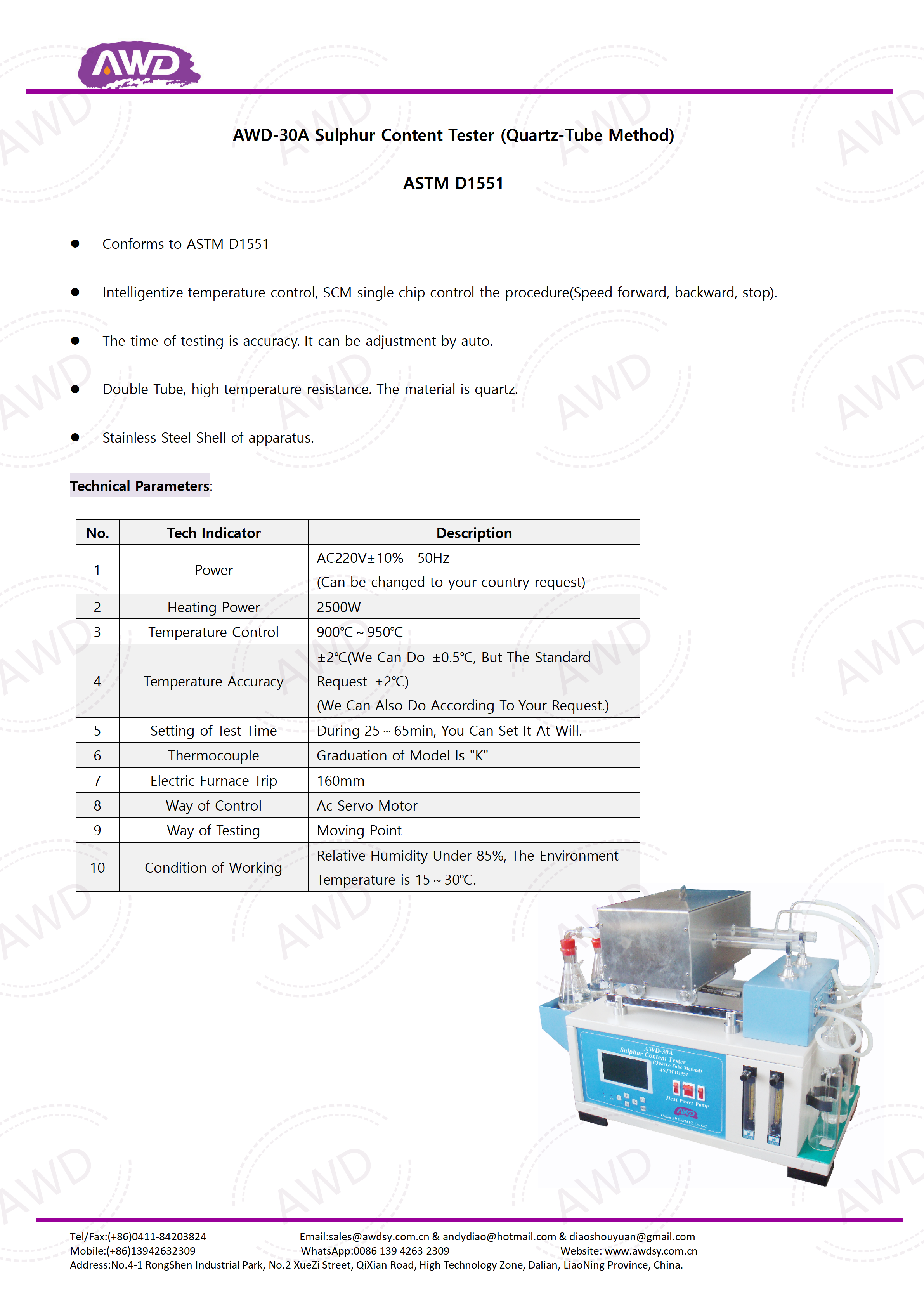 AWD-30A Sulphur Content Tester (Quartz-Tube Method) ASTM D1551 