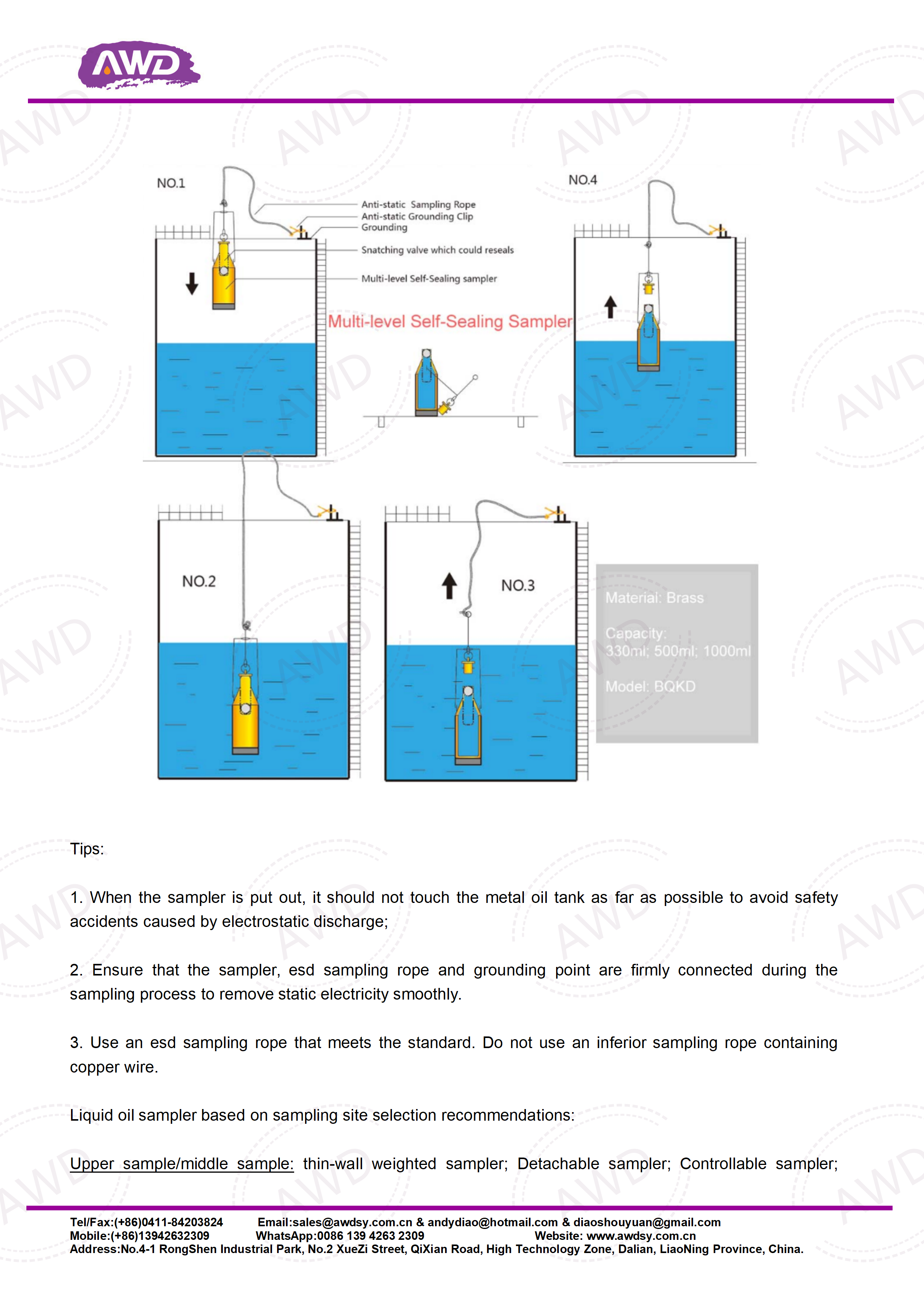 BQKD Fixed Point Self-Sealing Sampler (Floating Ball Sampler)