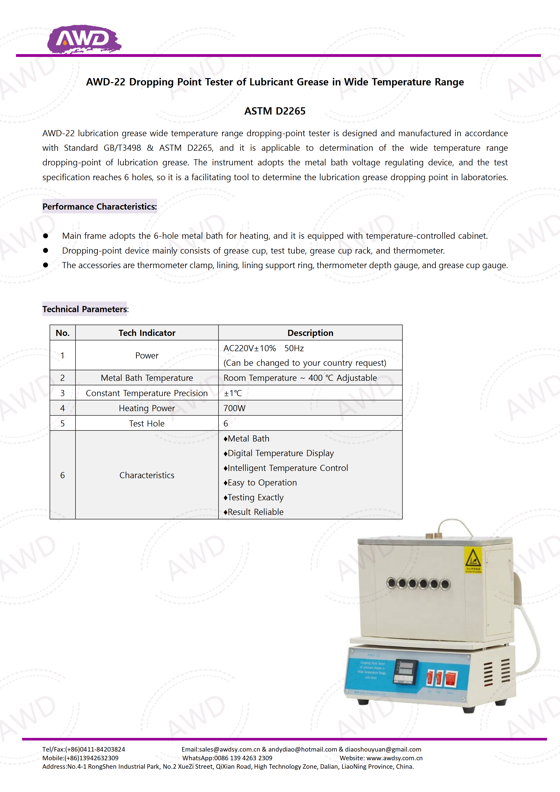 AWD-22 Dropping Point Tester of Lubricant Grease in Wide Temperature Range ASTM D2265