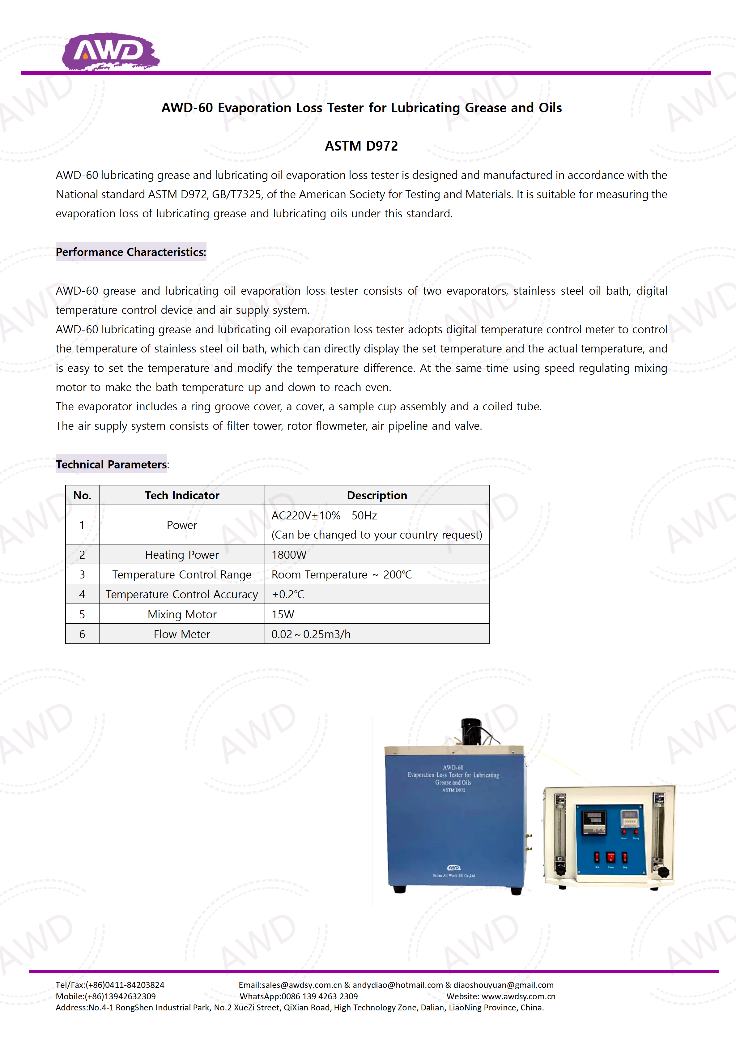 AWD-60 Evaporation Loss Tester for Lubricating Grease and Oils ASTM D972