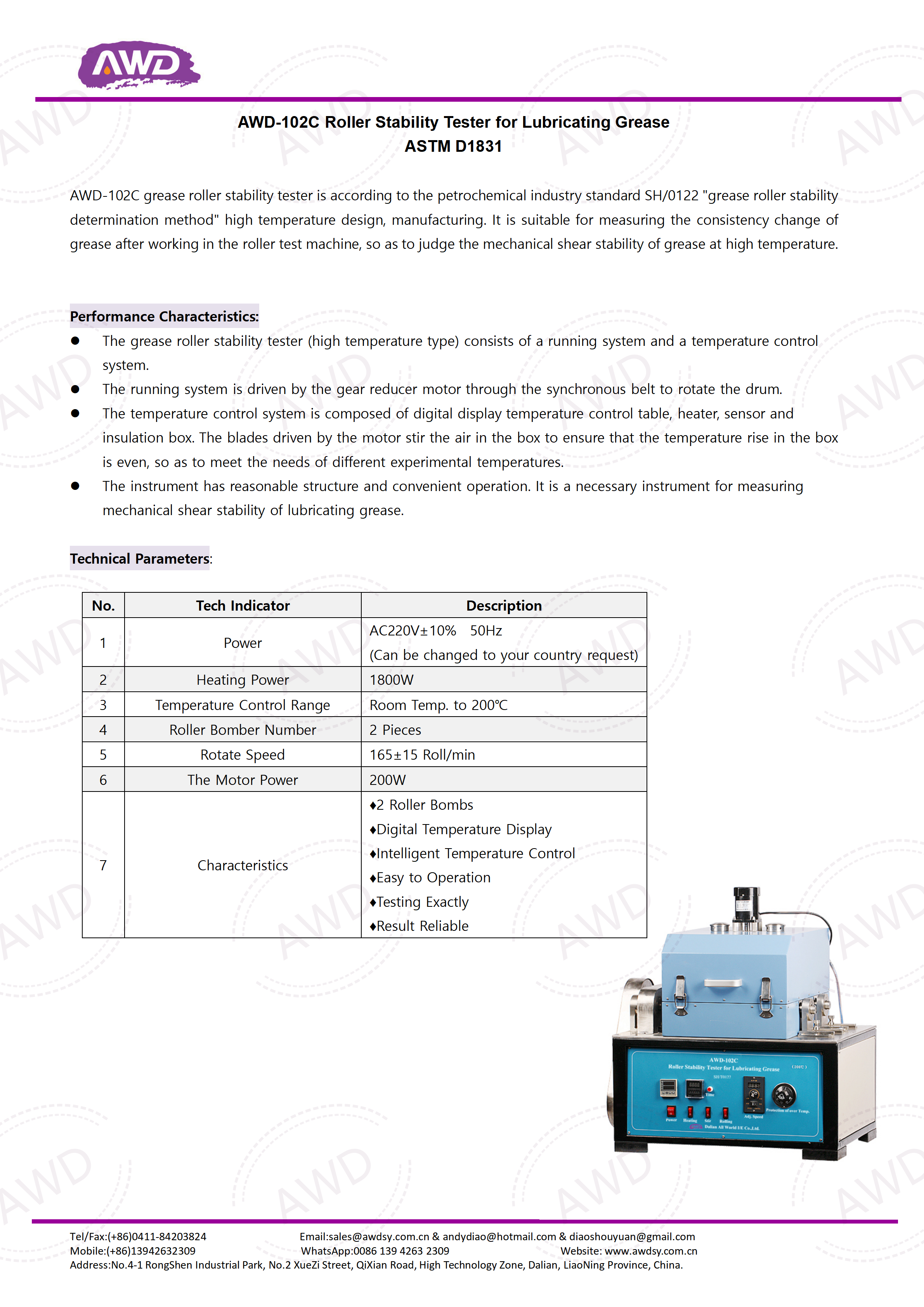 AWD-102C Roller Stability Tester for Lubricating Grease ASTM D1831