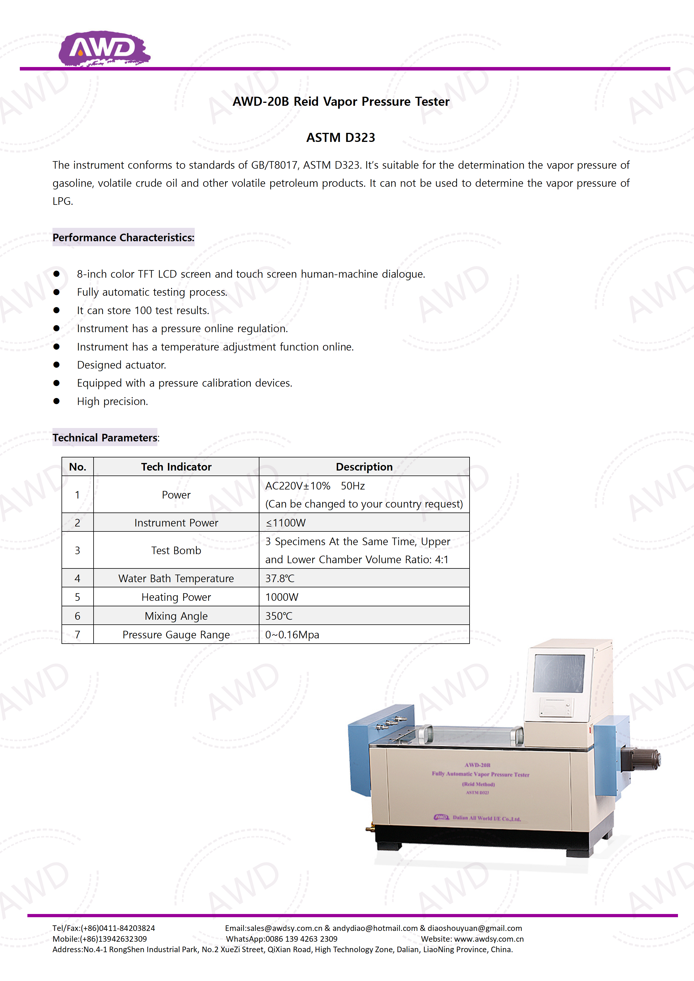 AWD-20B Reid Vapor Pressure Tester ASTM D323