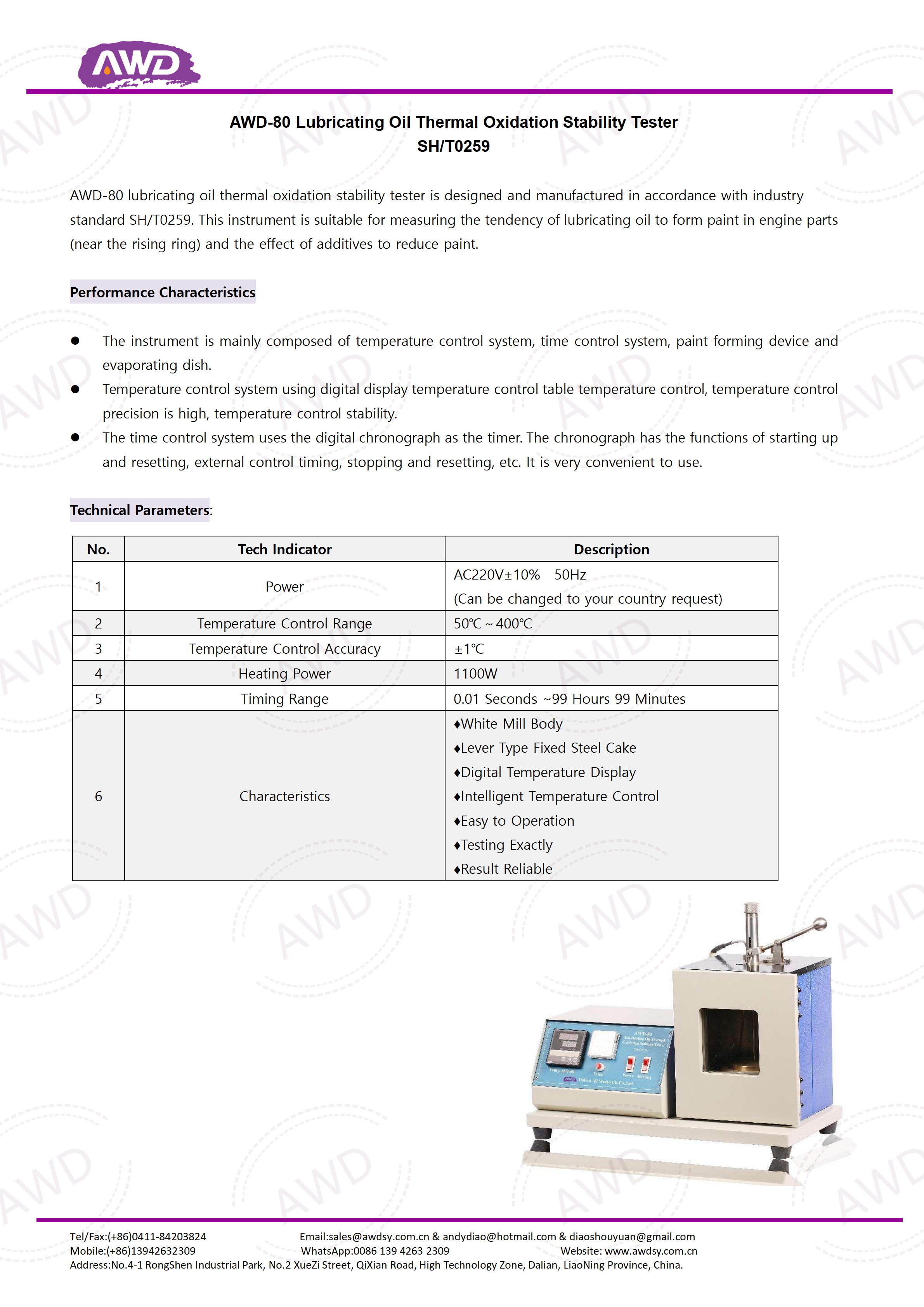 AWD-80 Lubricating Oil Thermal Oxidation Stability Tester SH/T0259