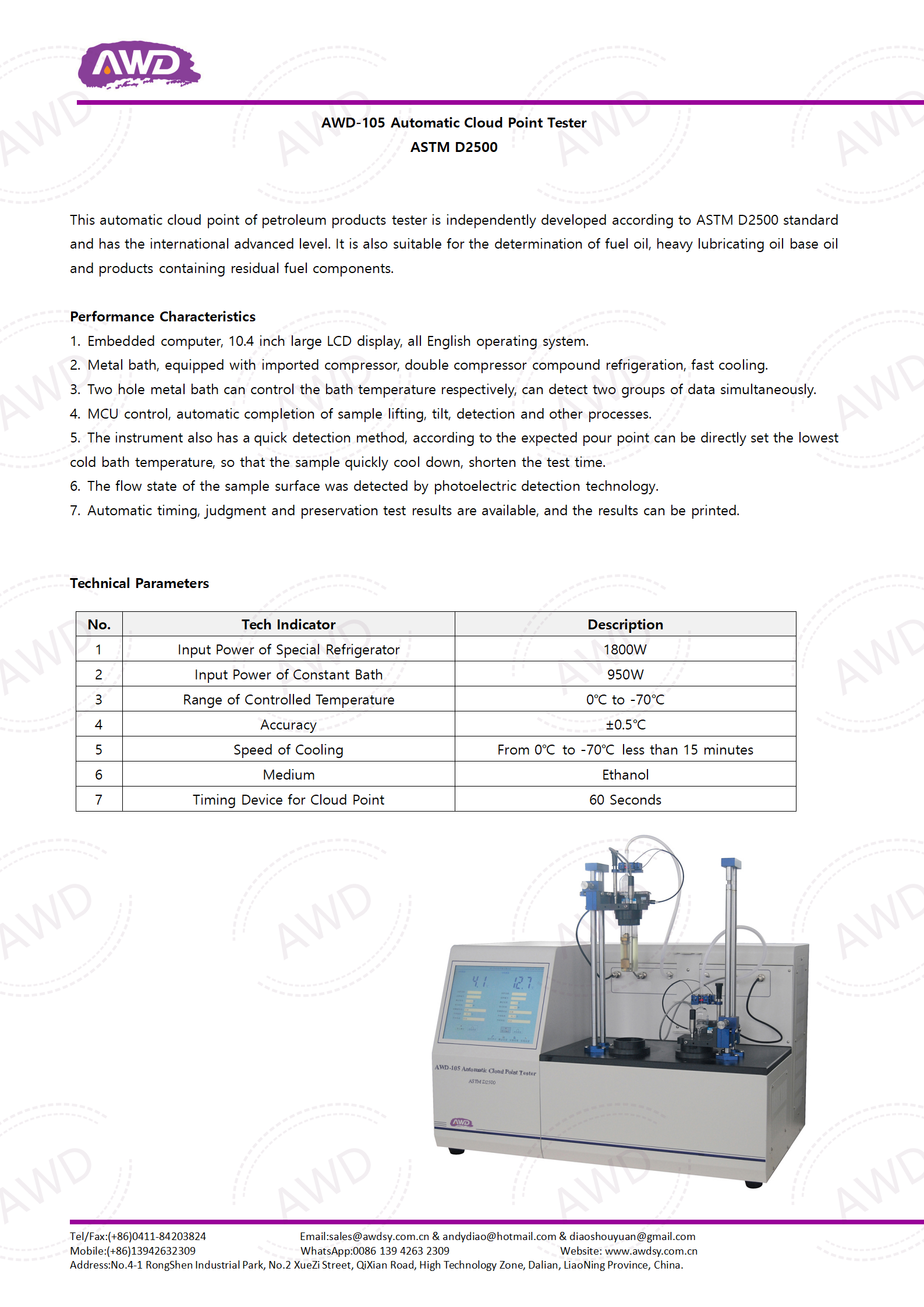 AWD-105 Automatic Cloud Point Tester ASTM D2500