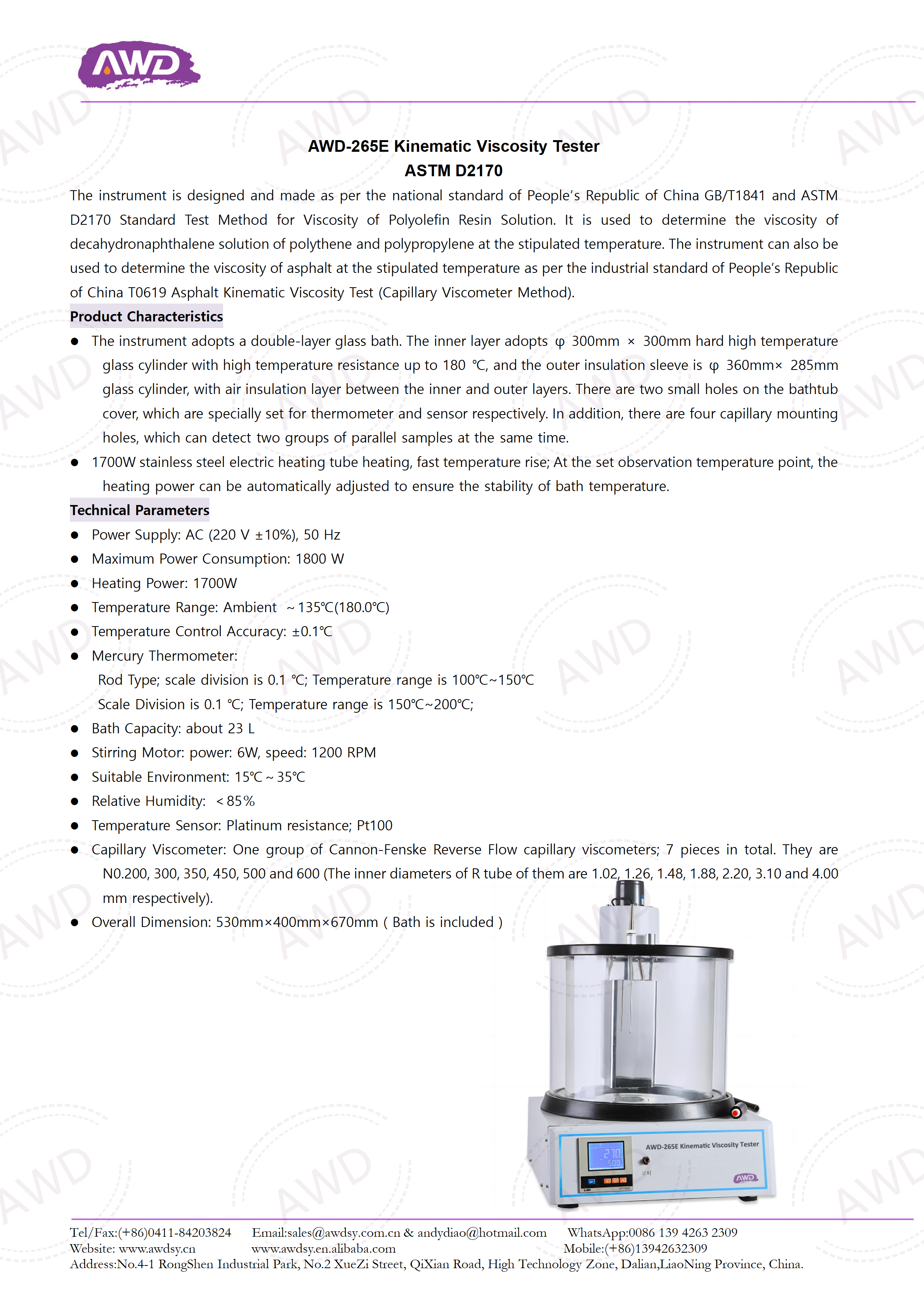 AWD-265E Kinematic Viscosity Tester ASTM D2170