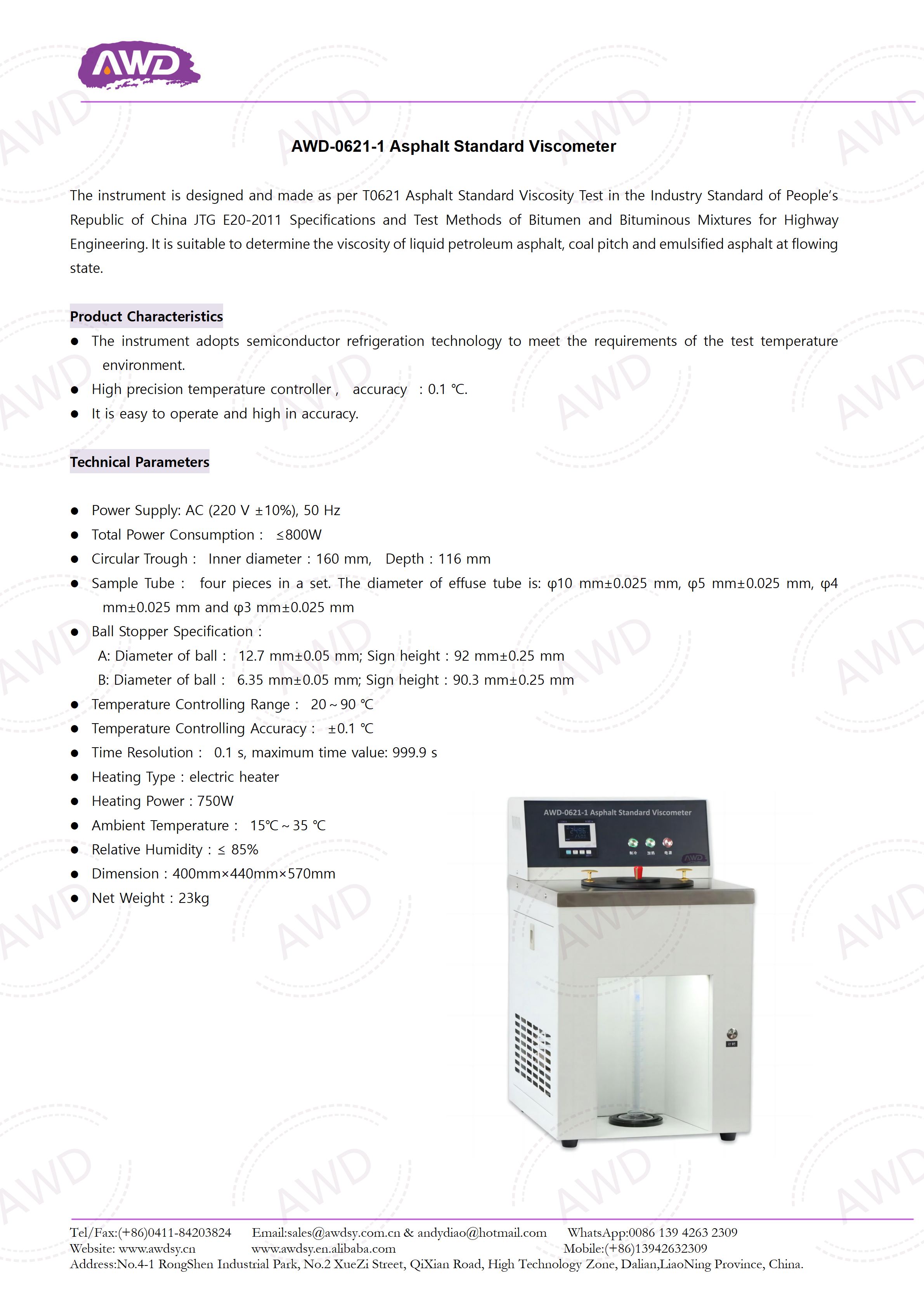 AWD-0621-1 Asphalt Standard Viscometer