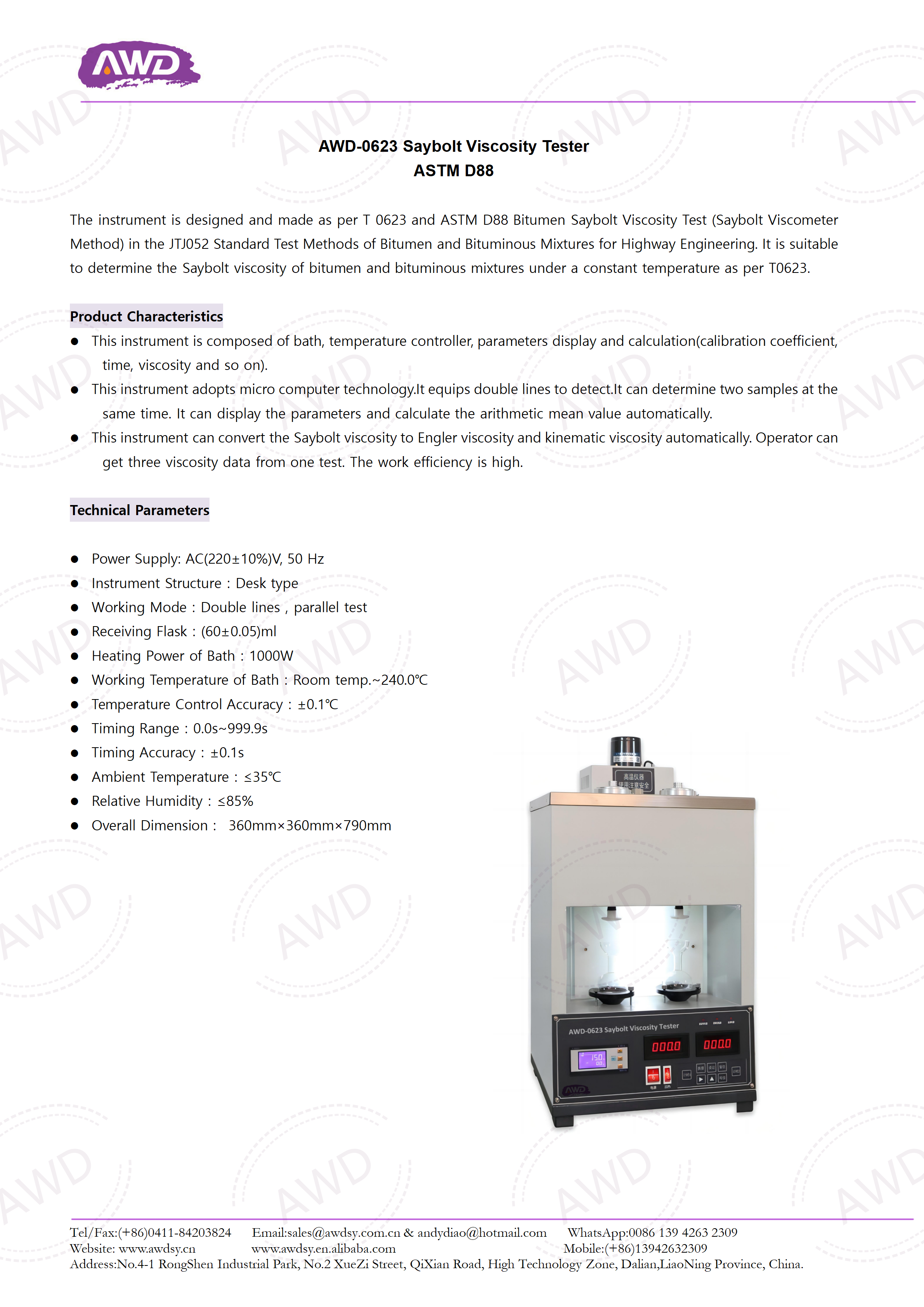 AWD-0623 Saybolt Viscosity Tester ASTM D88