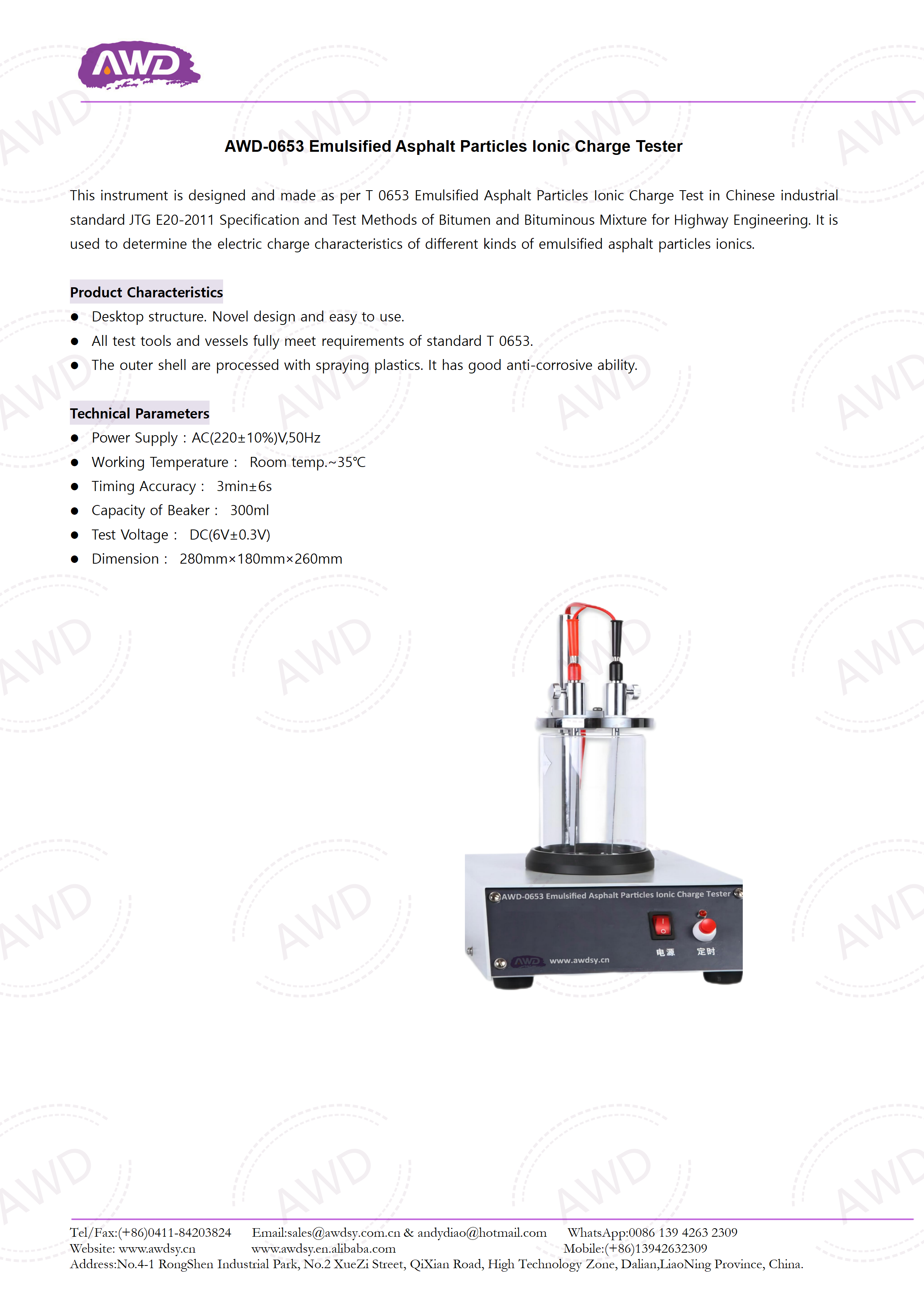 AWD-0653 Emulsified Asphalt Particles Ionic Charge Tester 