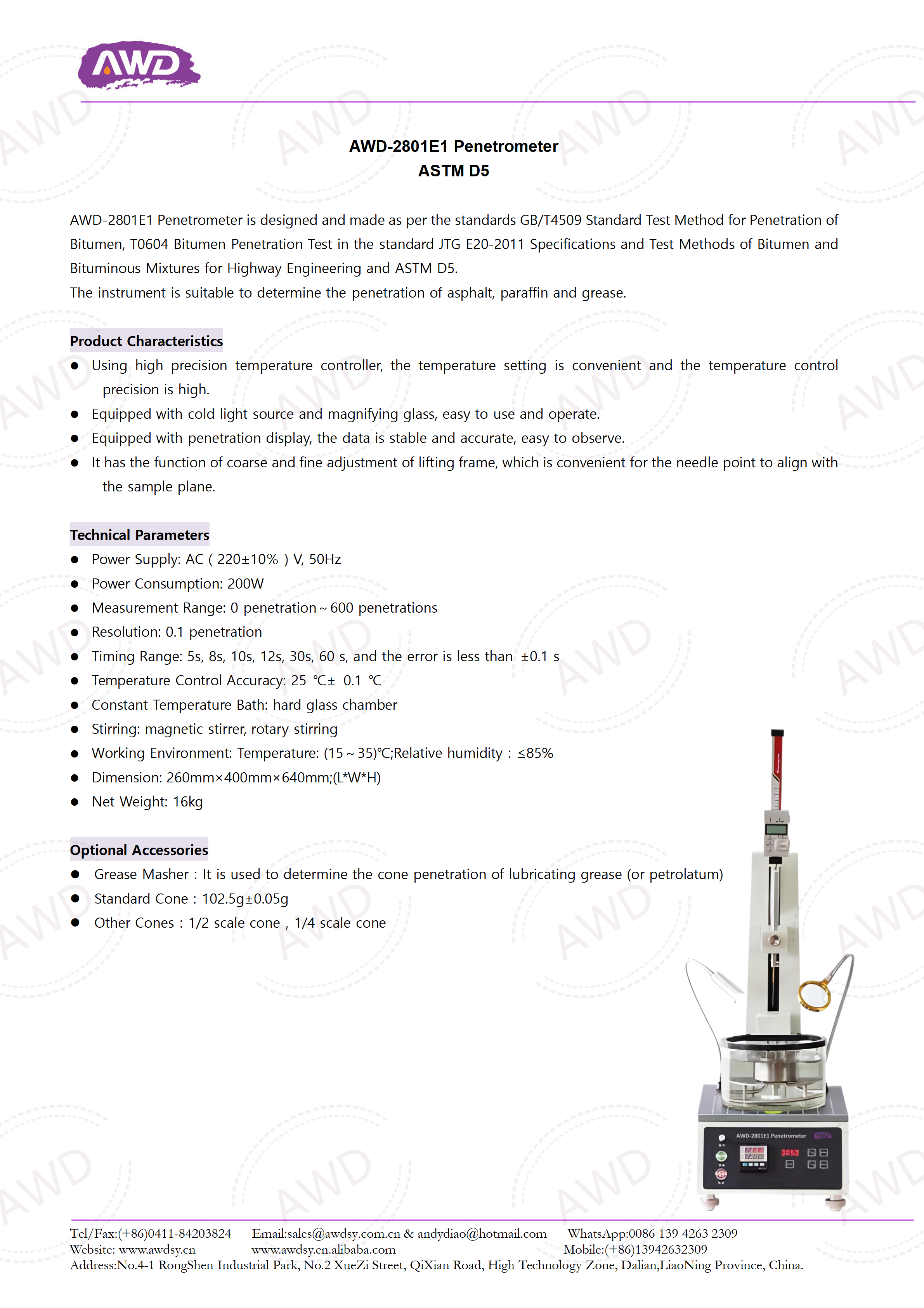 AWD-2801E1 Penetrometer ASTM D5
