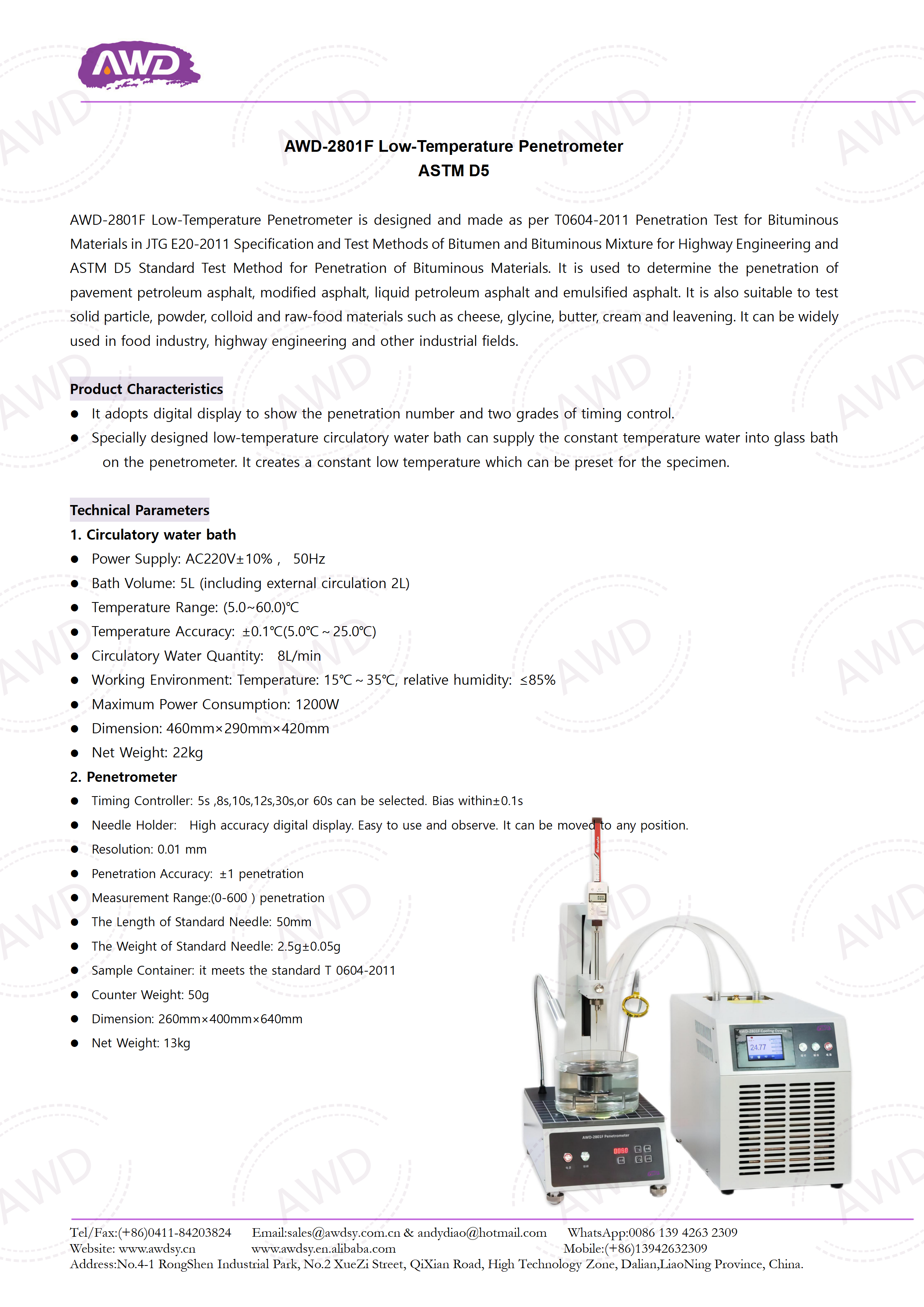 AWD-2801F Low-Temperature Penetrometer ASTM D5