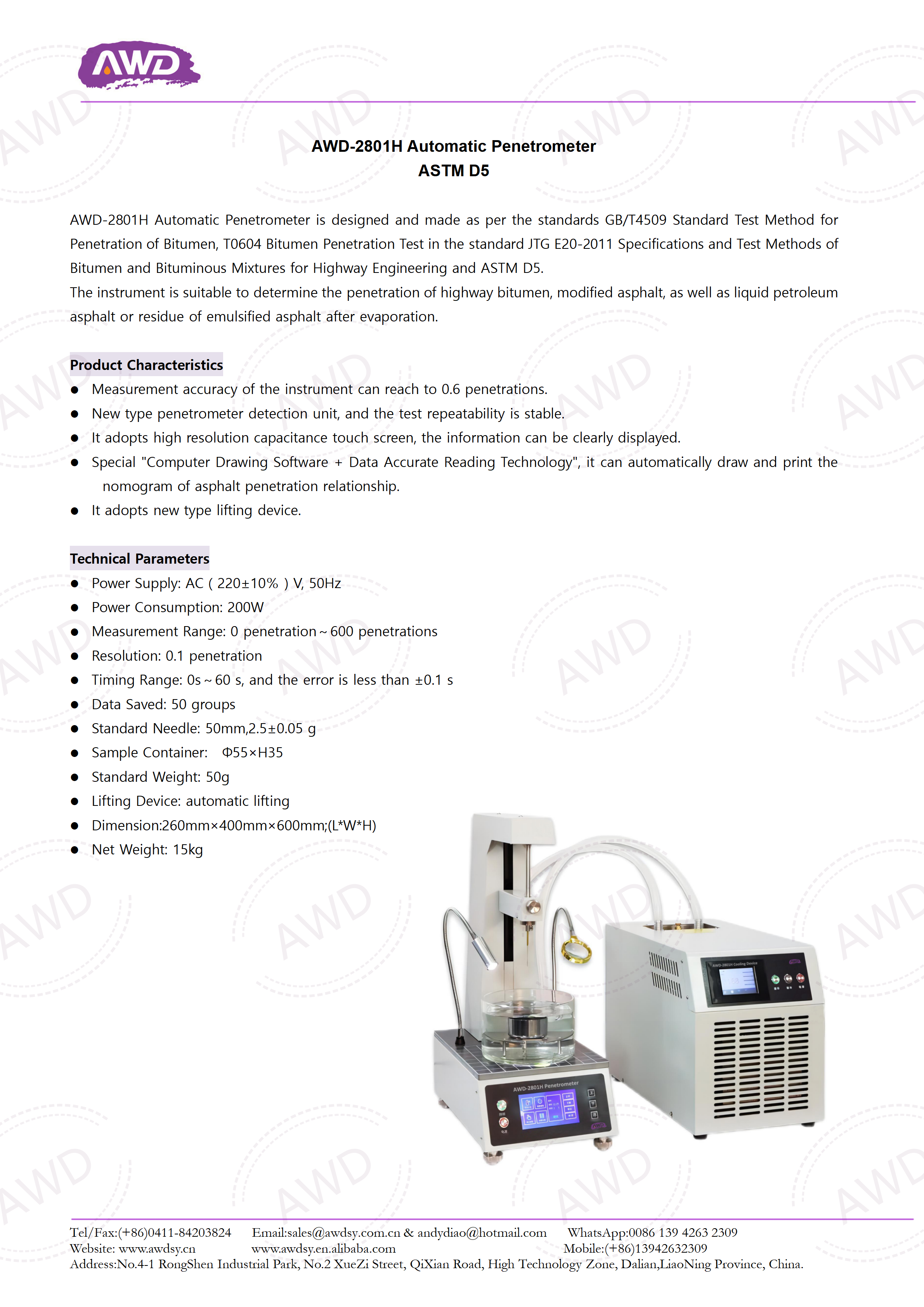 AWD-2801H Automatic Penetrometer ASTM D5