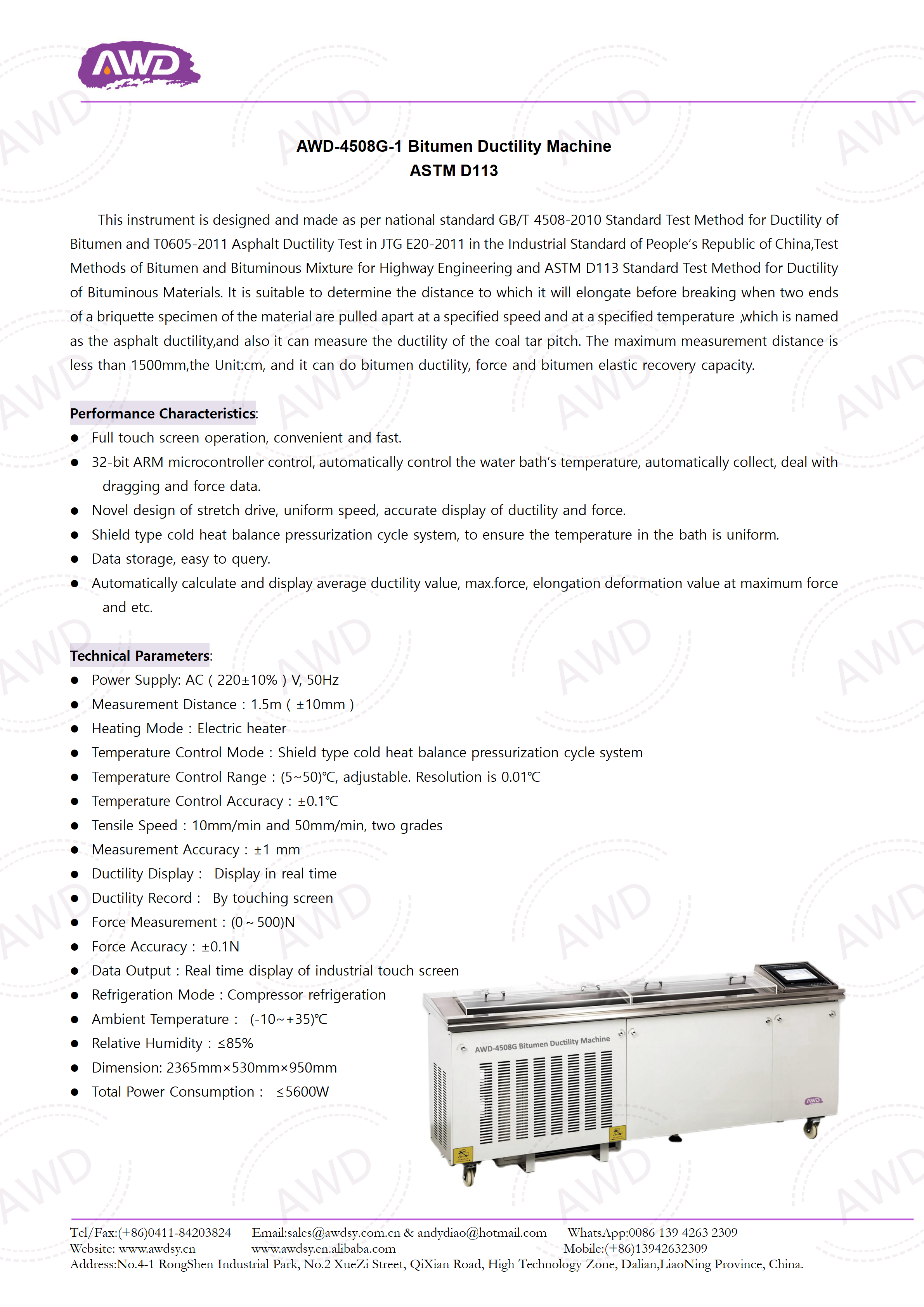 AWD-4508G-1 Bitumen Ductility Machine ASTM D113