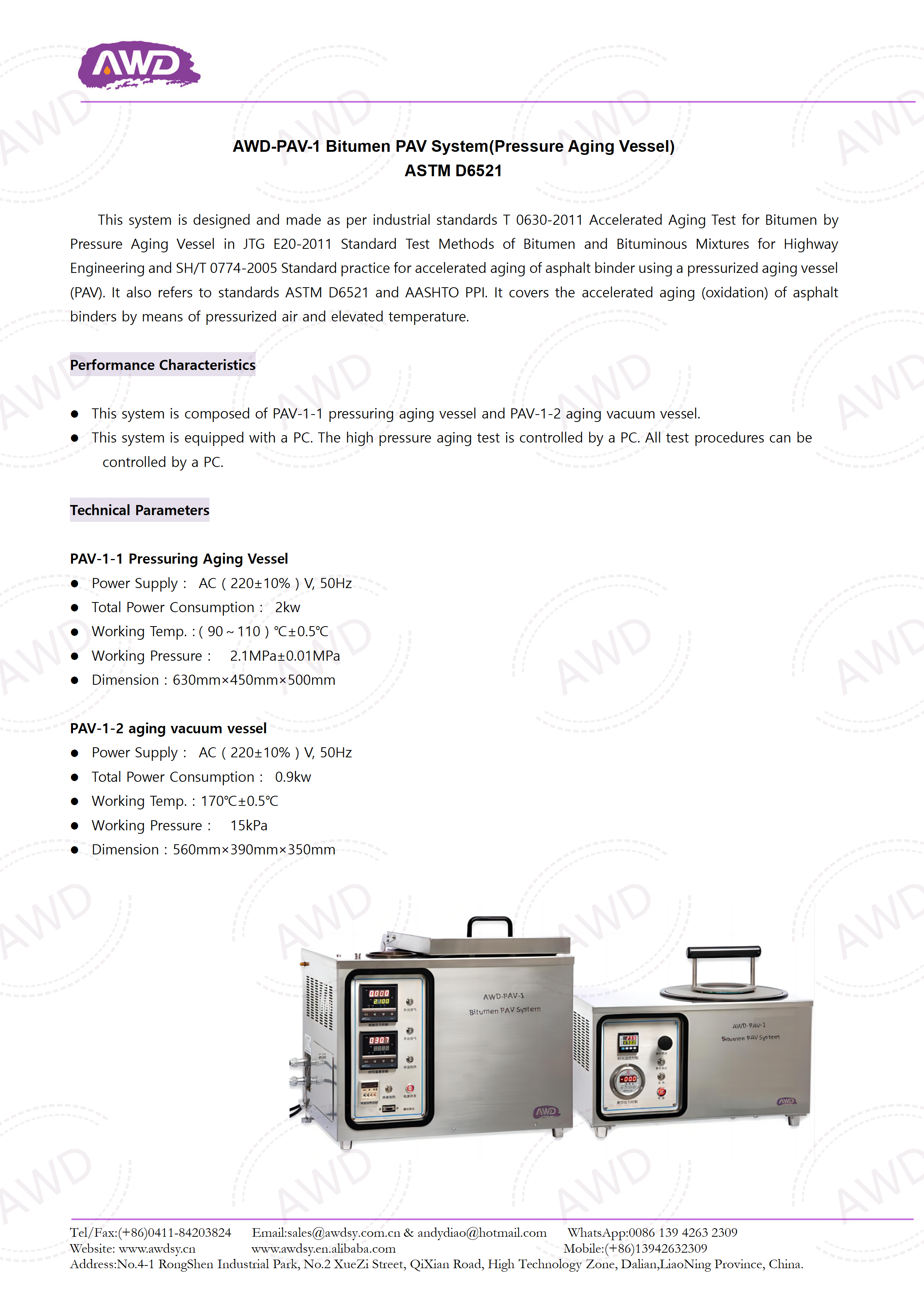 AWD-PAV-1 Bitumen PAV System Pressure Aging Vessel ASTM D6521