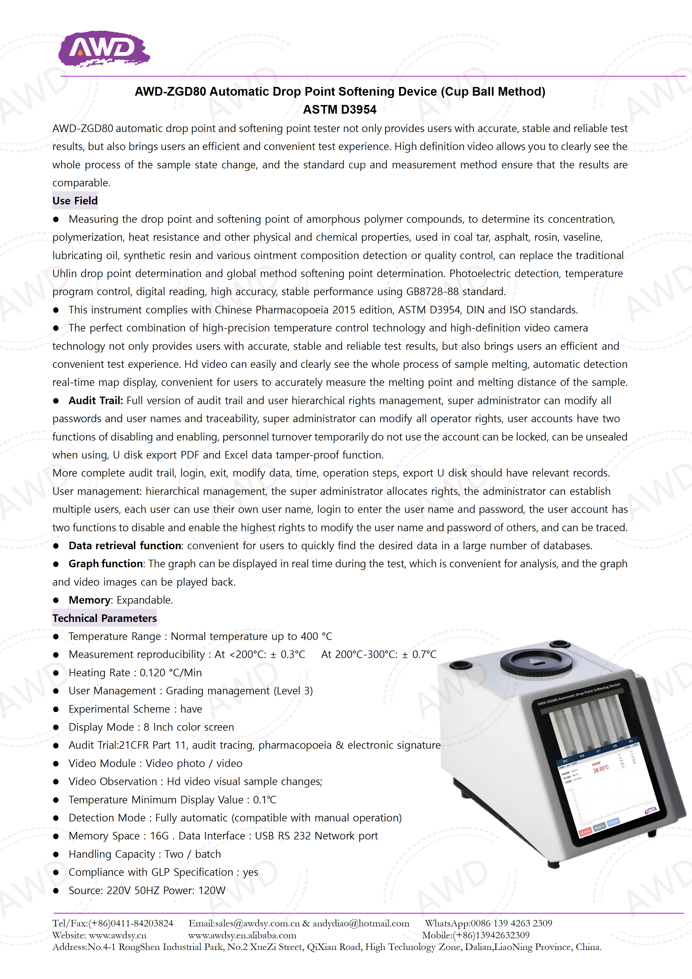 AWD-ZGD80 Automatic Drop Point Softening Device (Cup Ball Method) ASTM D3954