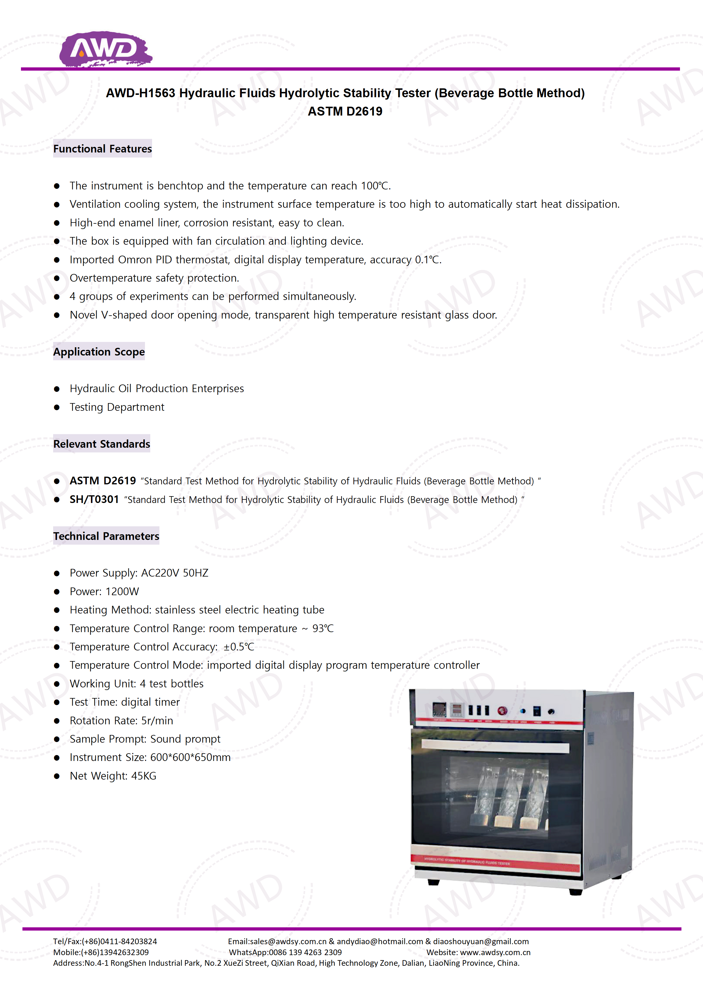 AWD-H1563 Hydraulic Fluids Hydrolytic Stability Tester (Beverage Bottle Method)  ASTM D2619