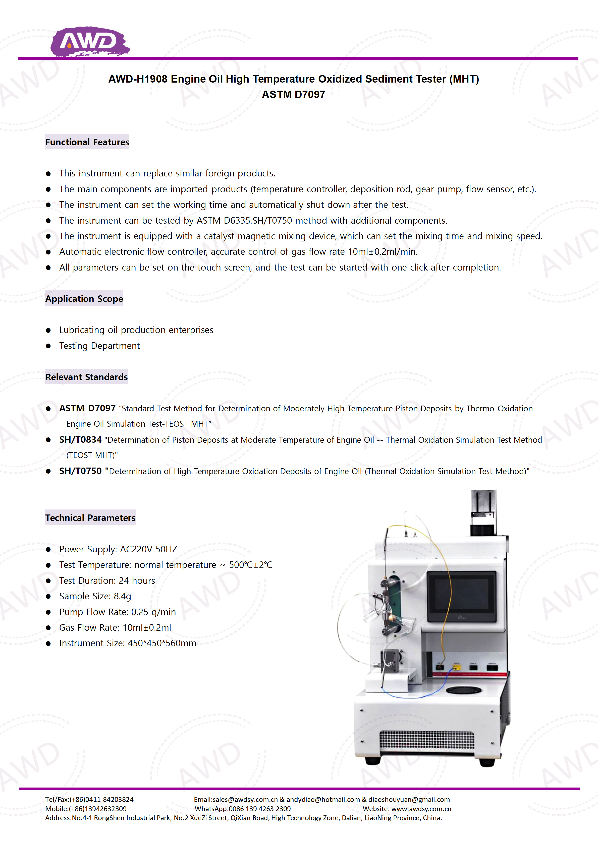 AWD-H1908 Engine Oil High Temperature Oxidized Sediment Tester (MHT) ASTM D7097