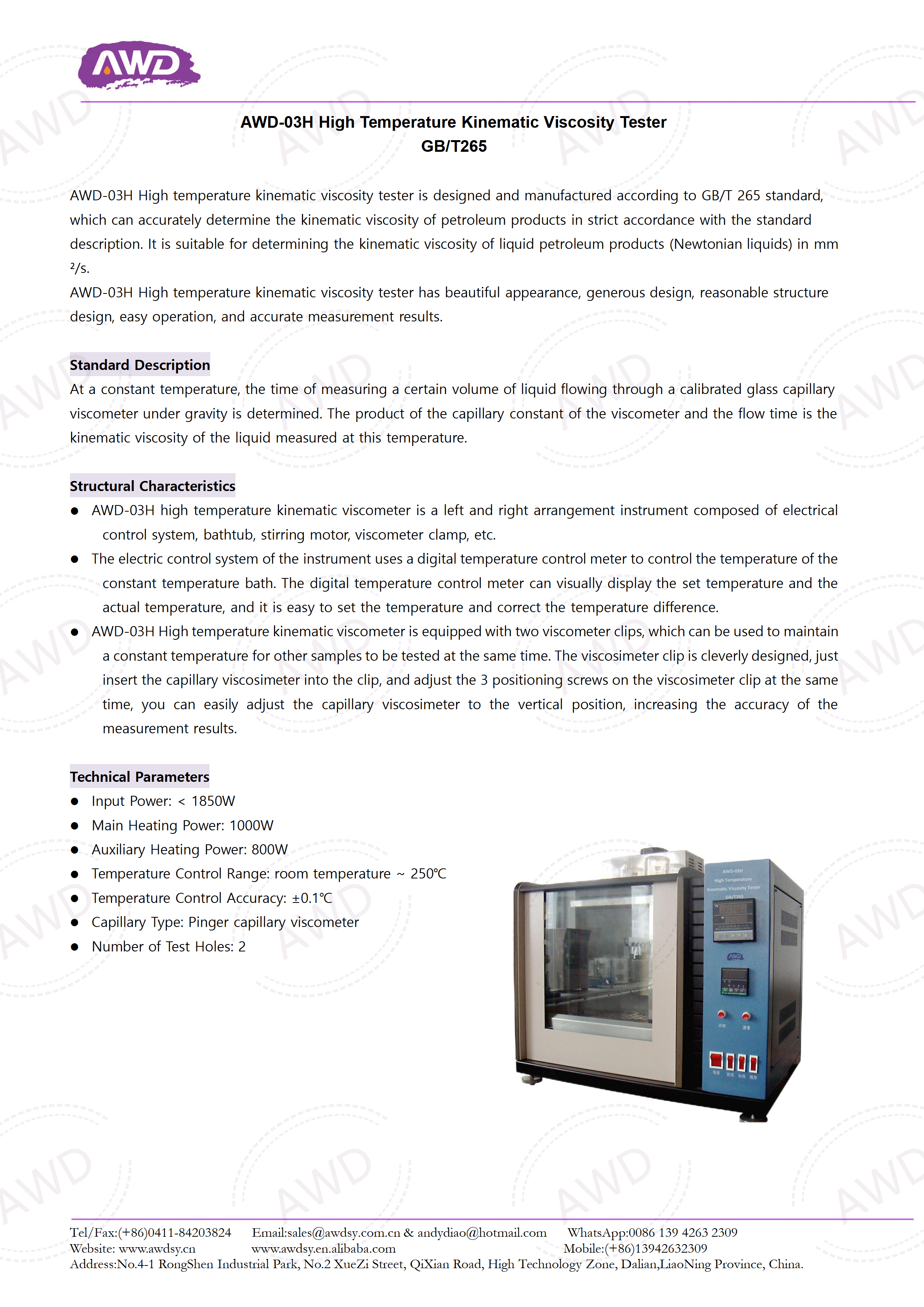 AWD-03H High Temperature Kinematic Viscosity Tester GB/T265