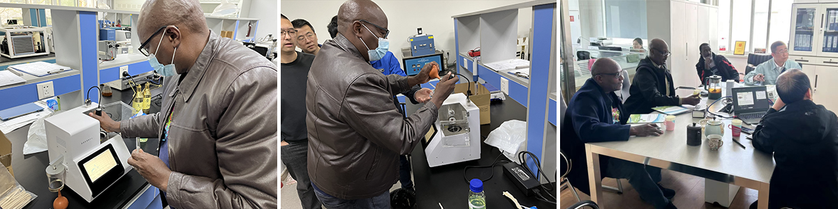 On April-22-2024 Kenya customers were visited our factory to check the instrument of AWD-7345 Micro Distillation Tester.