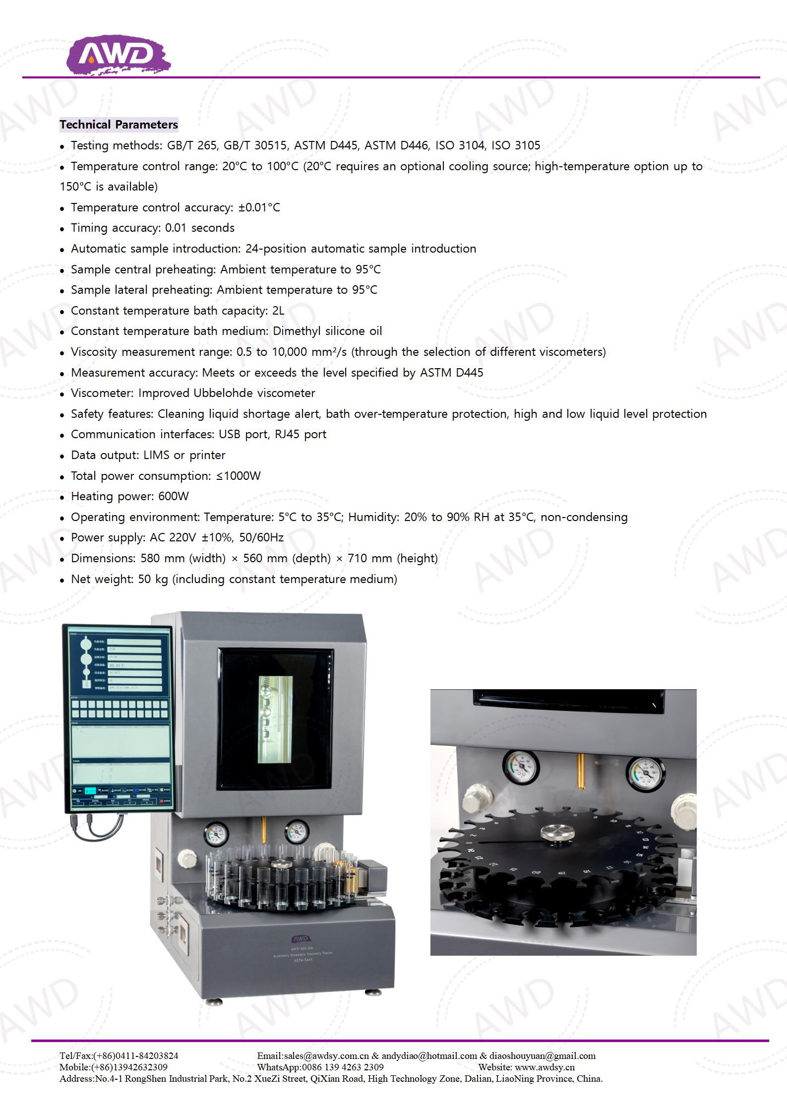 AWD-1003-IVA Automatic Kinematic Viscosity Tester GB/T 265  GB/T 30515  ASTM D445  ASTM D446  ISO 3104  ISO 3105  IP 71