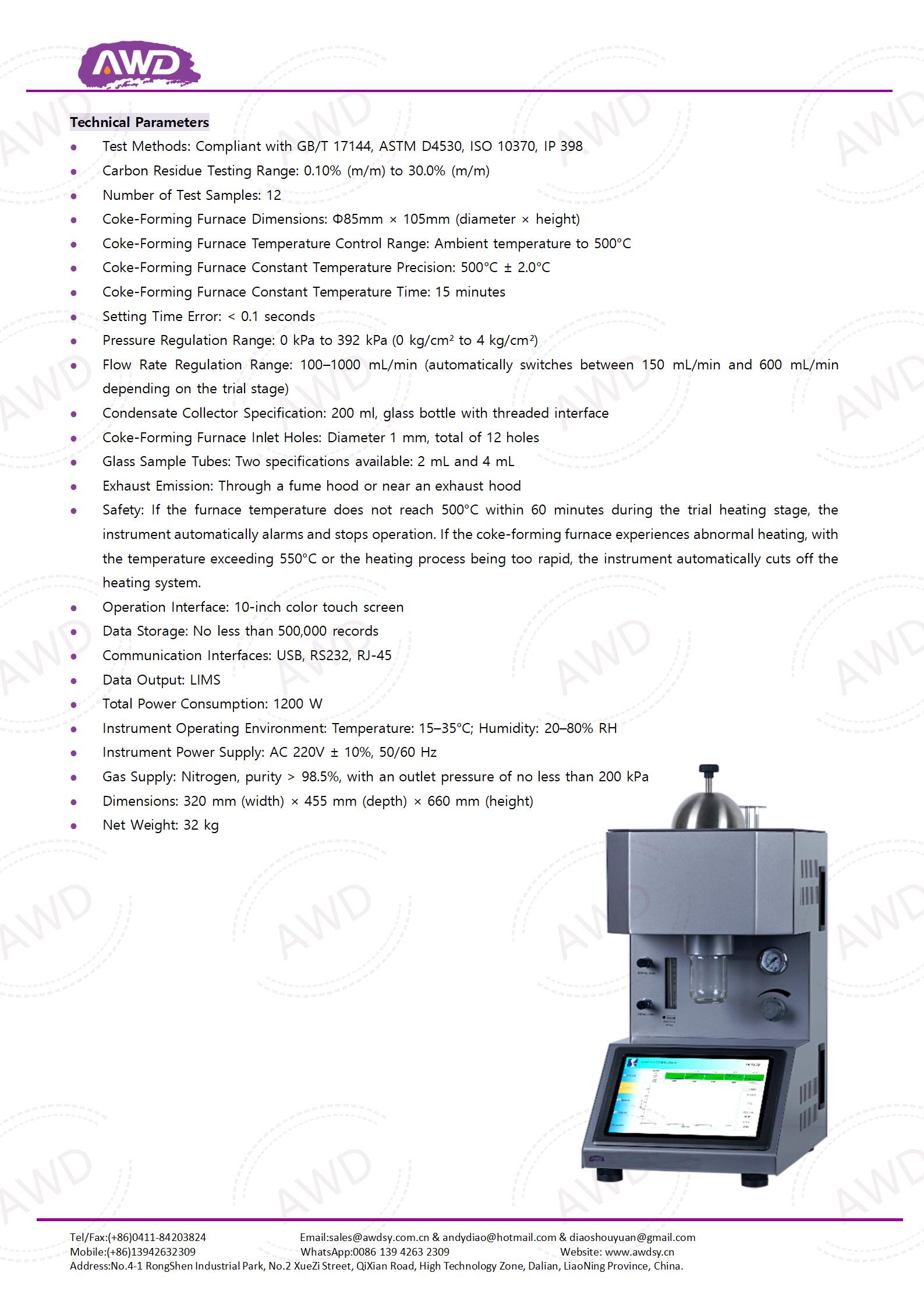 AWD-1011-III Automatic Carbon Residue Tester (Micro Method) GB/T 17144, ASTM D4530, ISO 10370, IP 398