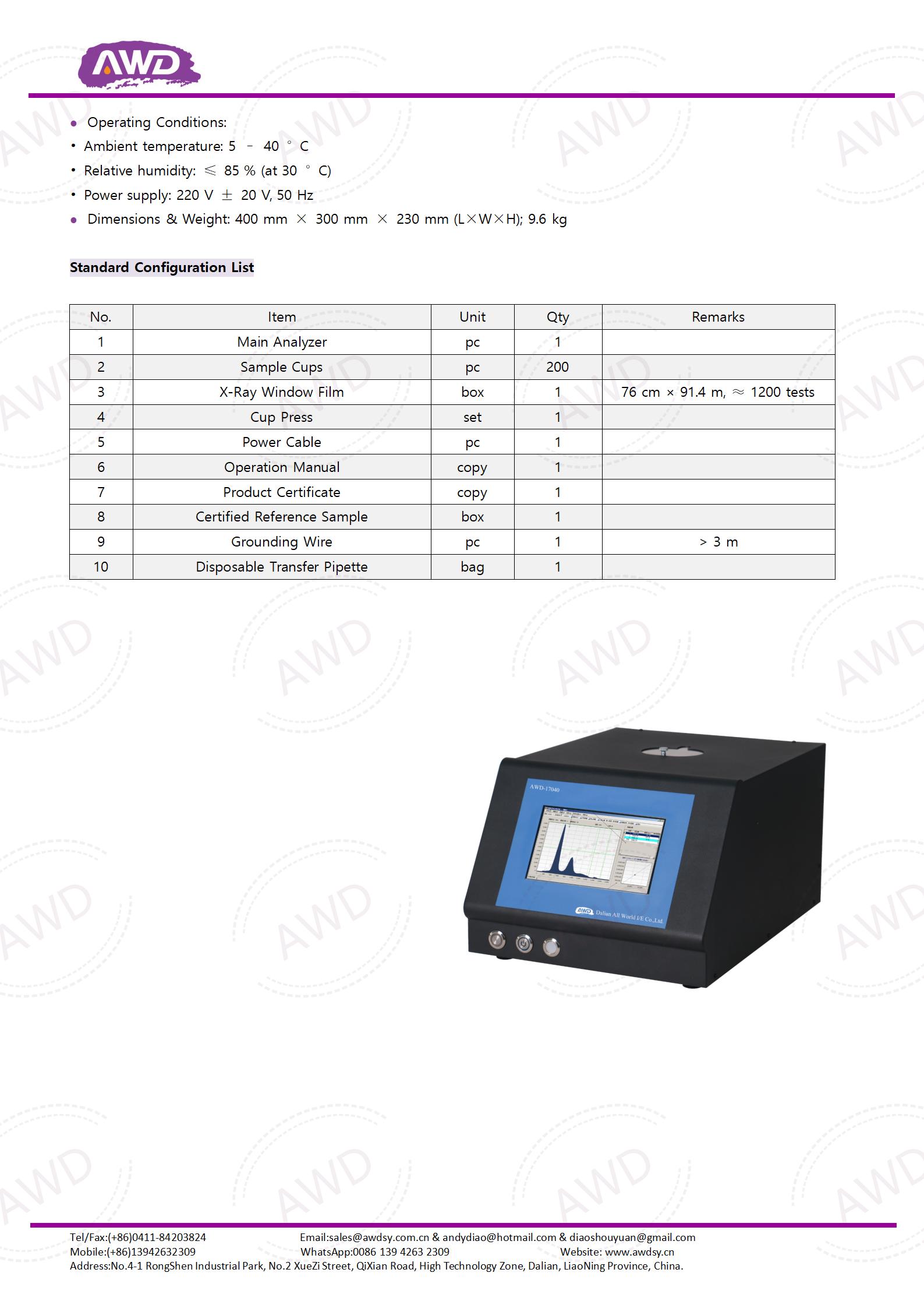 AWD-3000X X-ray Fluorescence Sulfur Analyzer ASTM D4294